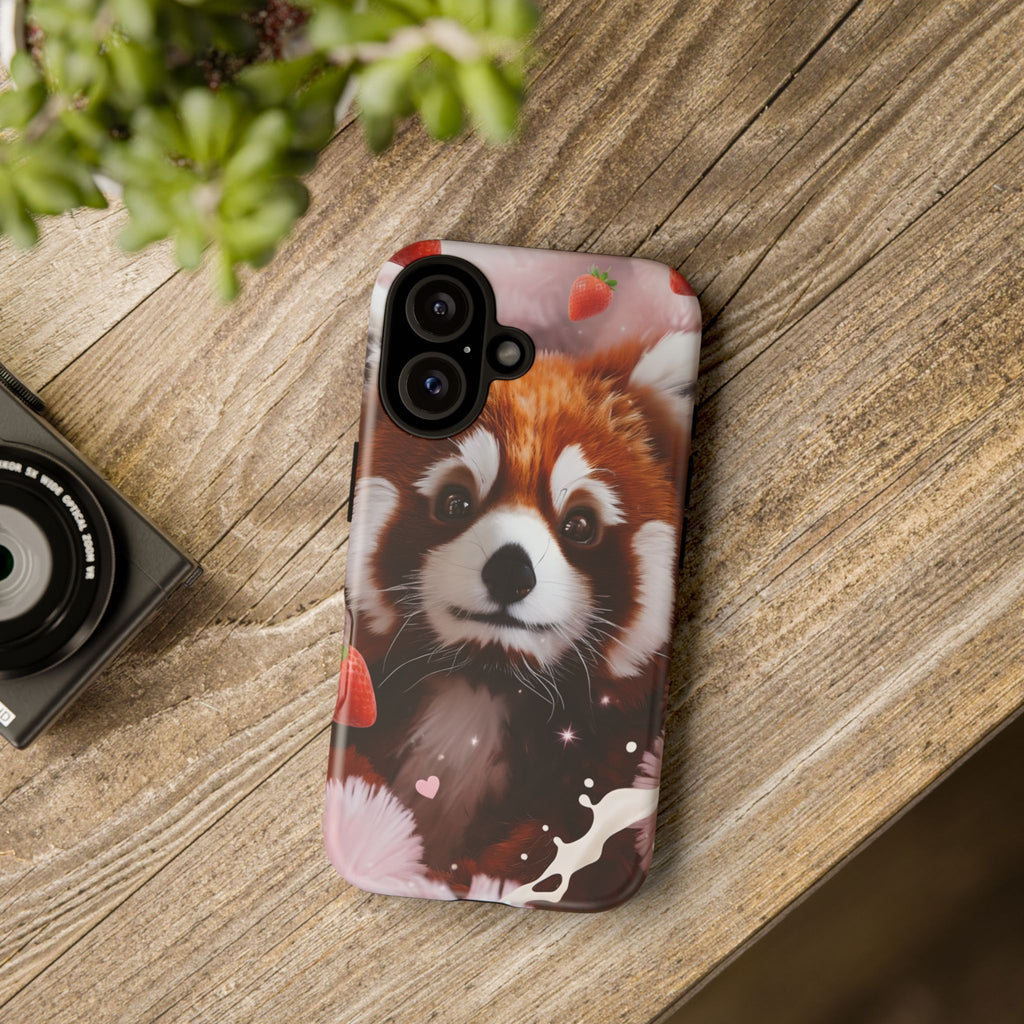 Red Panda with Strawberries Tough Phone Case — Cute Protective Phone Case