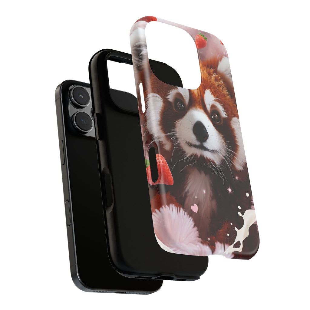 Red Panda with Strawberries Tough Phone Case — Cute Protective Phone Case