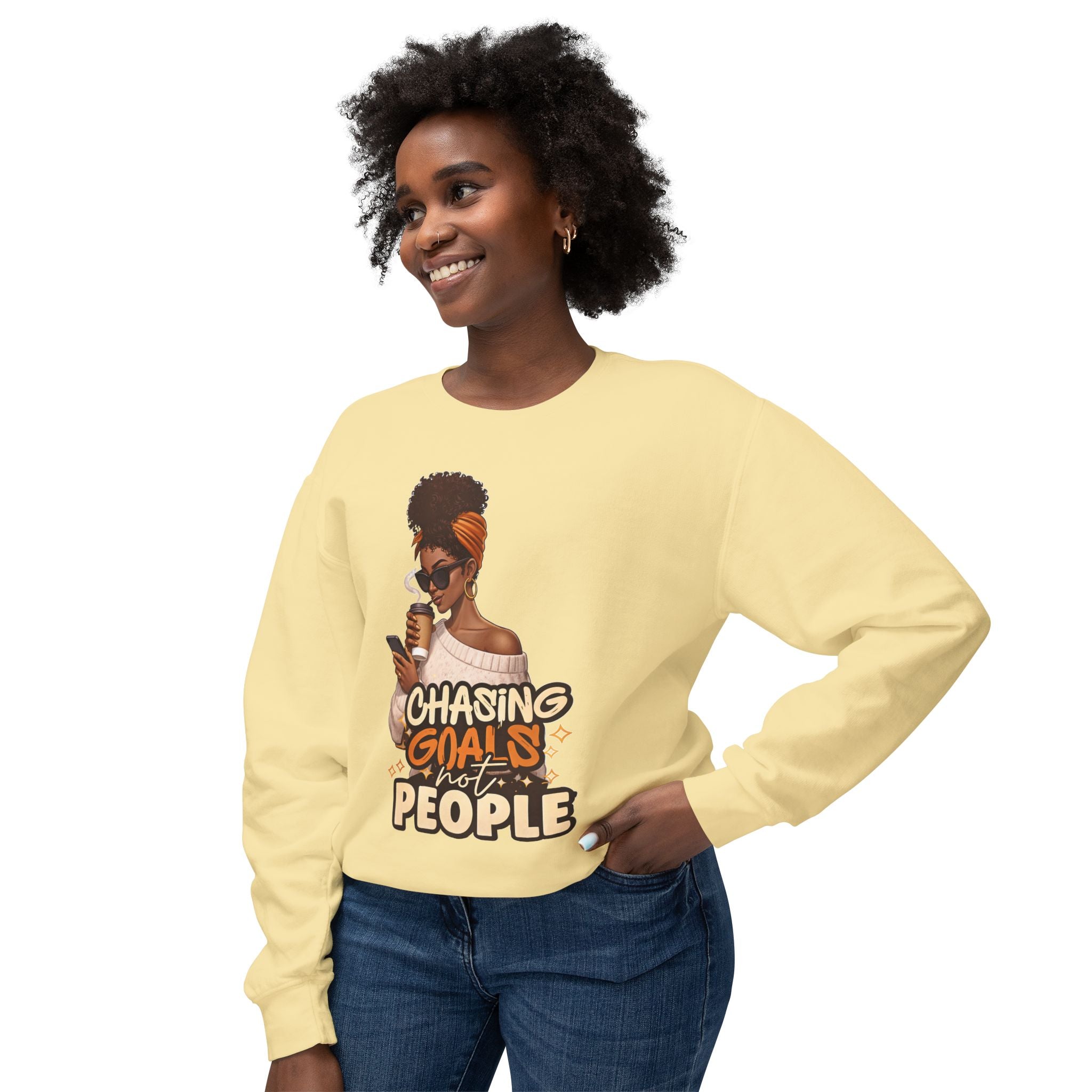 Chasing Goals Not People Hoodie – Motivational Aesthetic Black Woman Graphic Hoodie, Cozy Neutral Streetwear, Empowered Women Sweatshirt