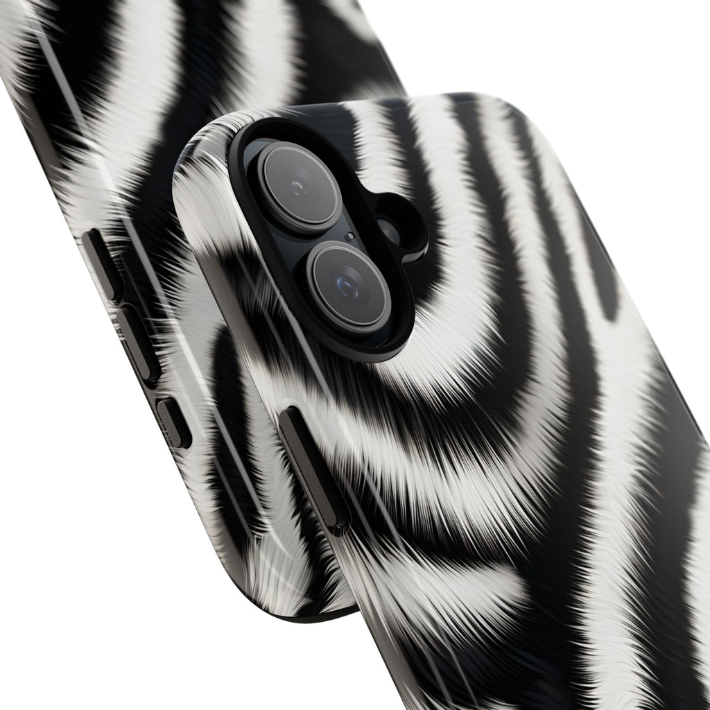 Zebra Print Tough Phone Case — Black & White Animal Pattern Protective Cover