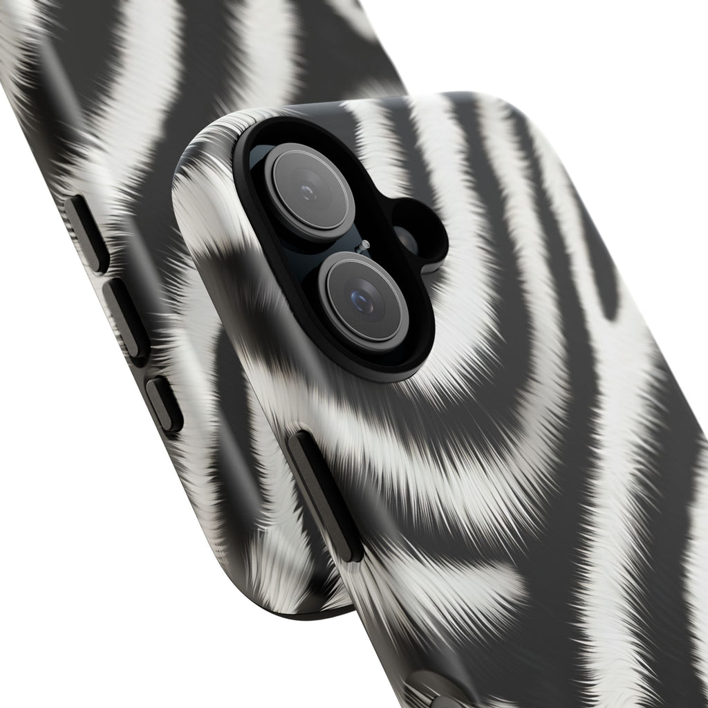 Zebra Print Tough Phone Case — Black & White Animal Pattern Protective Cover