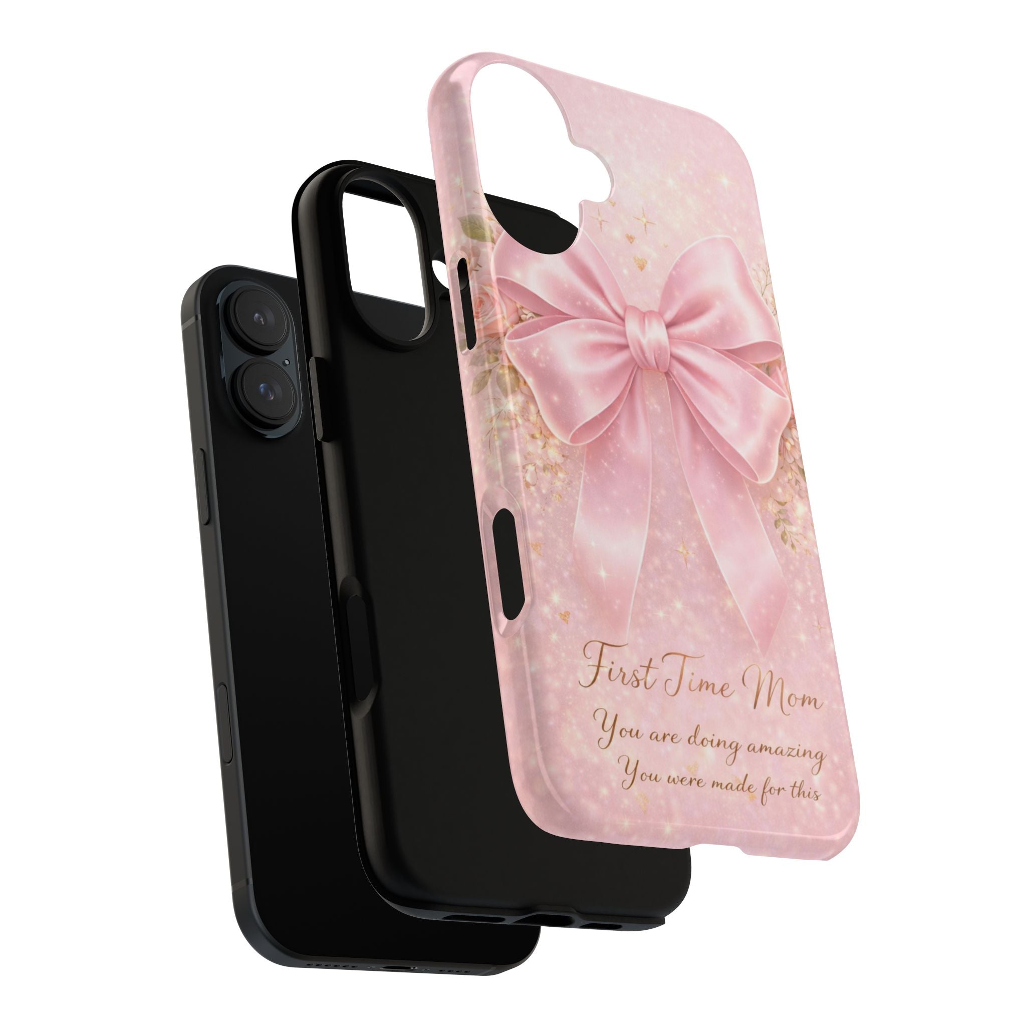 Coquette Pink Bow Phone Case, First Time Mom Aesthetic Case, Soft Girl iPhone Cover, Cute Feminine Mom Case