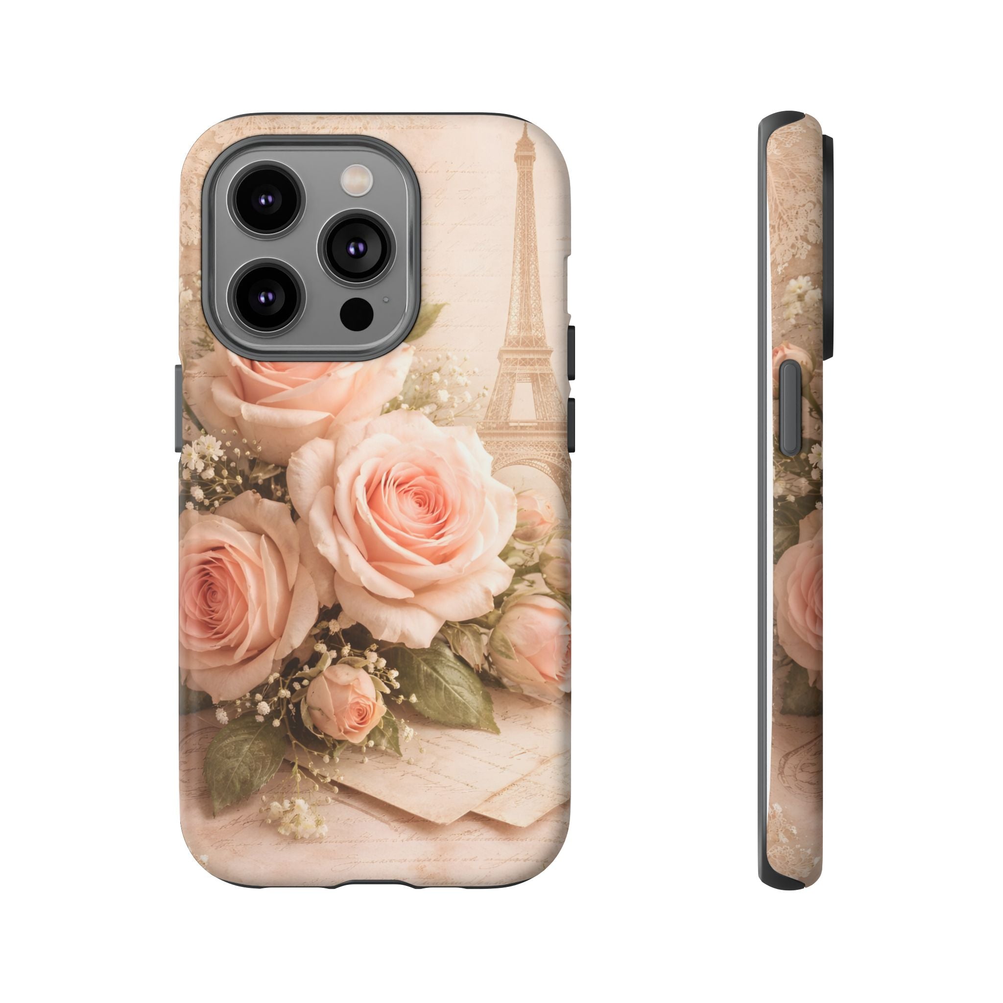 Vintage Parisian Rose Phone Case – Eiffel Tower Floral Aesthetic Luxury iPhone Case, Romantic Antique Paris Phone Cover
