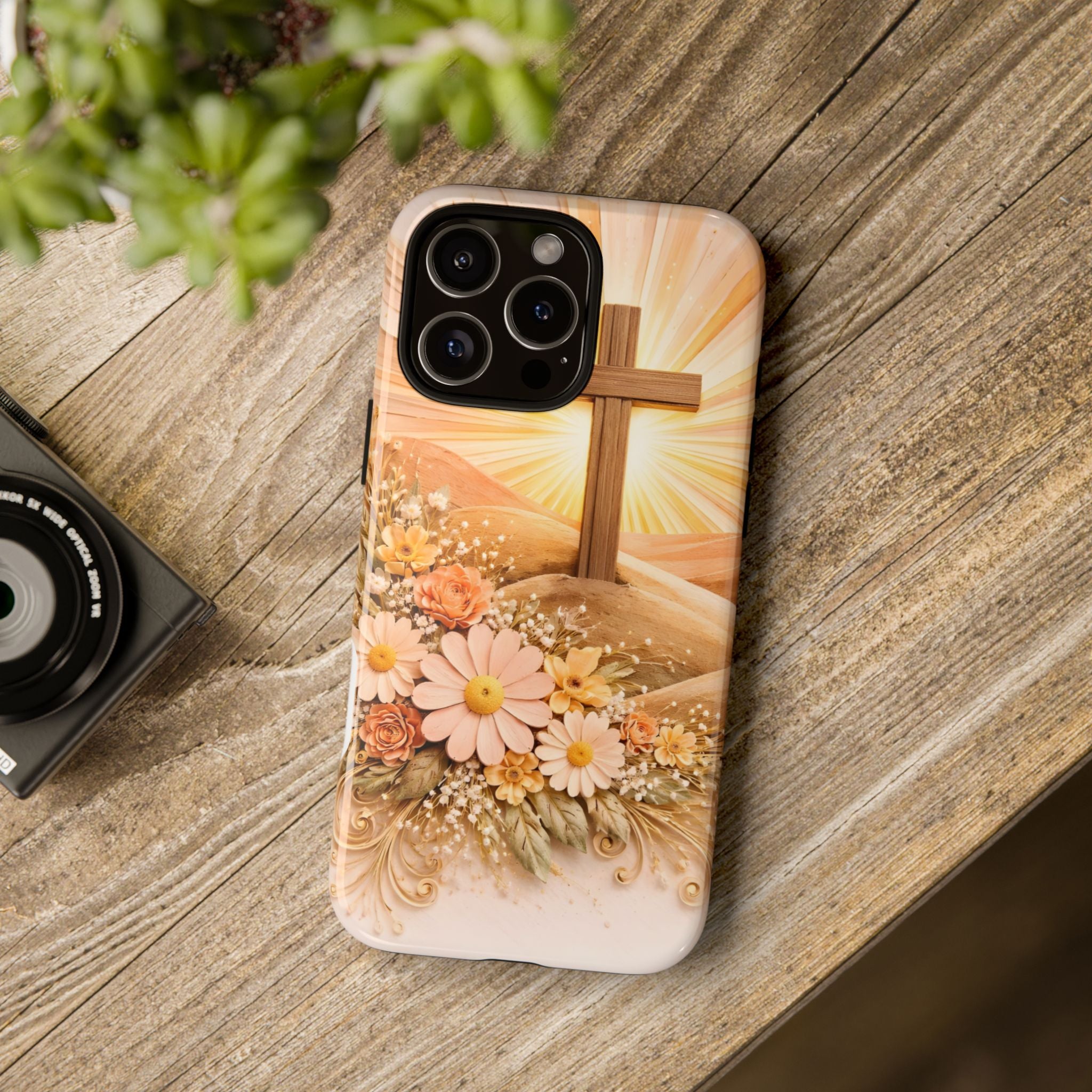 Religious Phone Case — Cross & Sunrise Floral iPhone Cover
