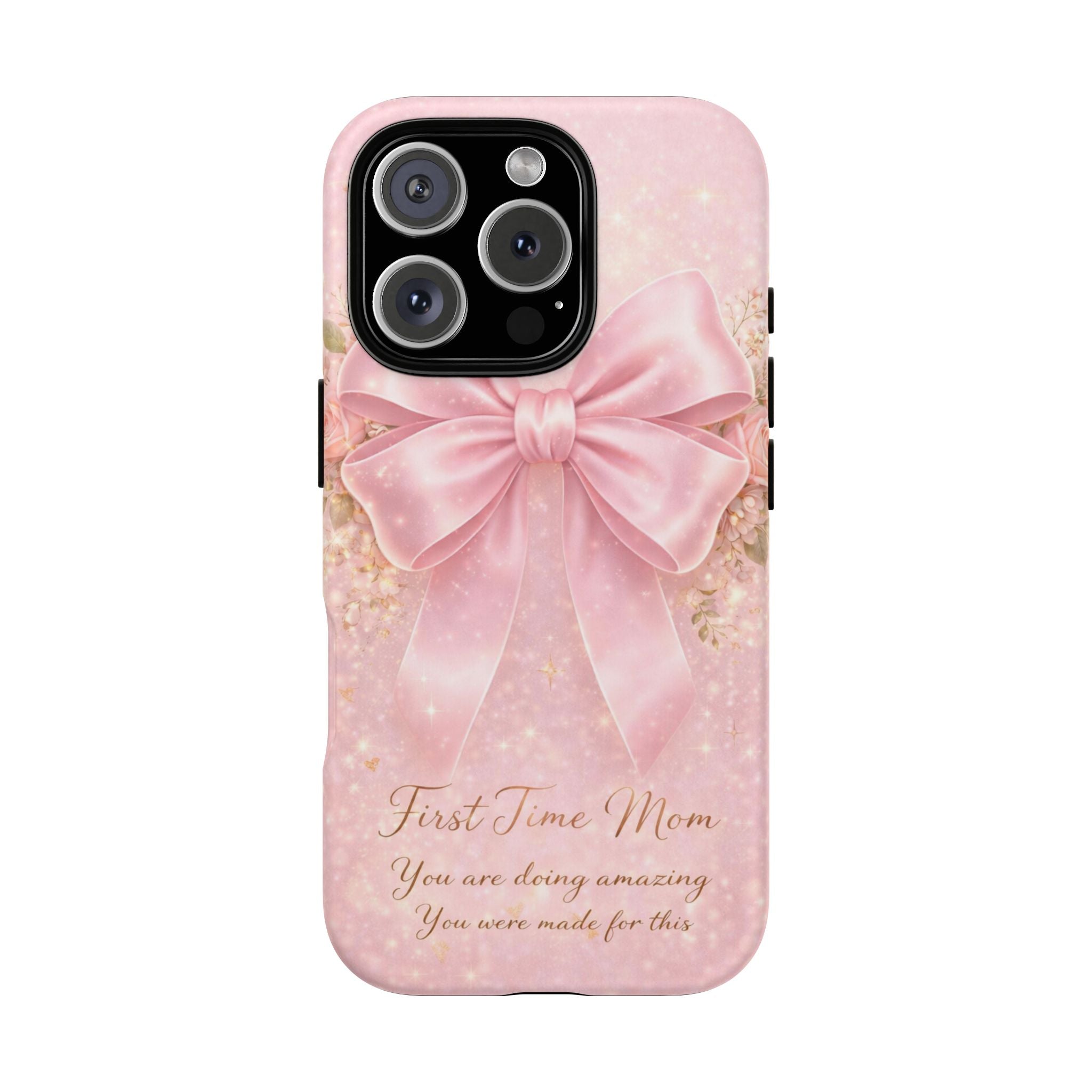 Coquette Pink Bow Phone Case, First Time Mom Aesthetic Case, Soft Girl iPhone Cover, Cute Feminine Mom Case