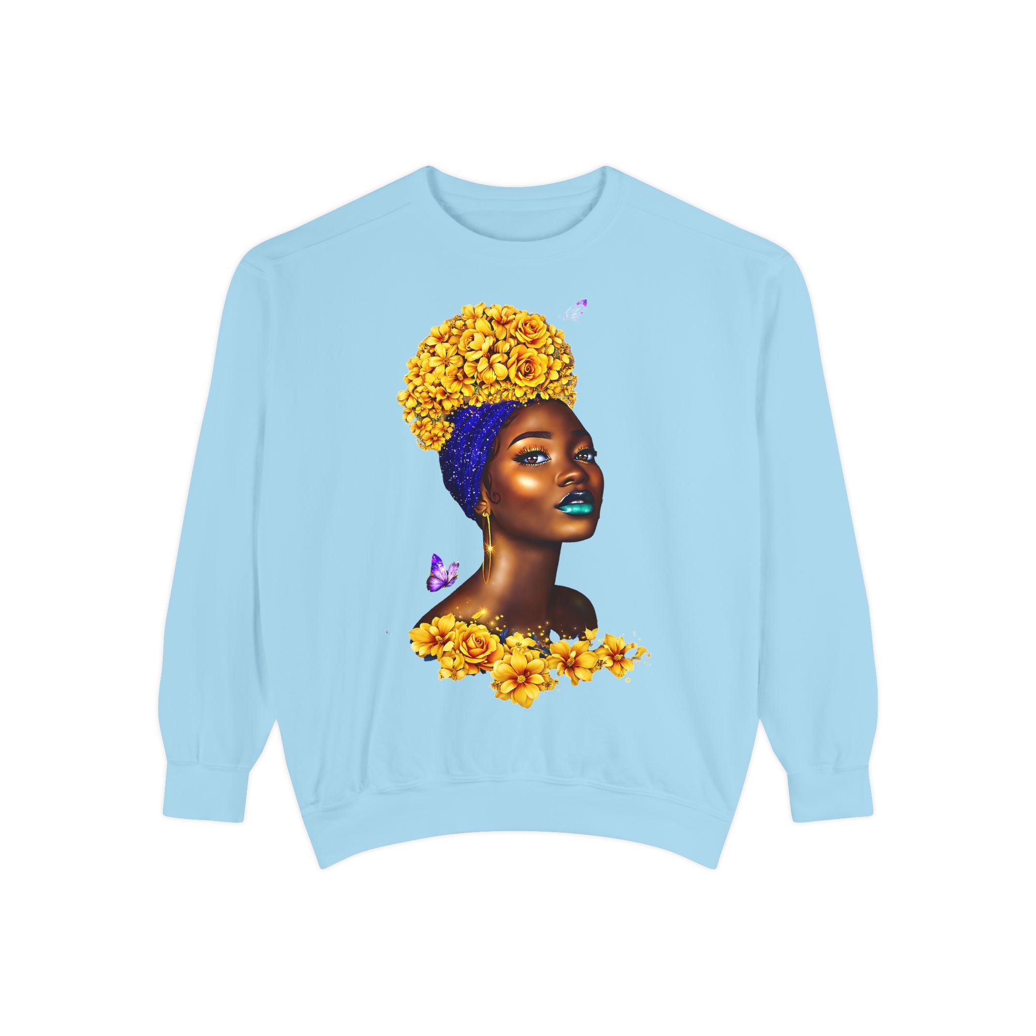 Floral Crown Afro Goddess Sweatshirt — Empowering Black Beauty Crewneck