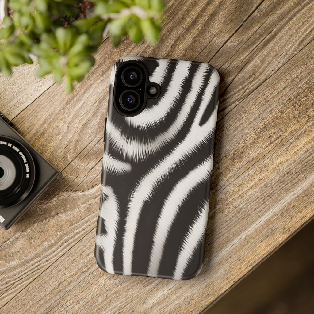 Zebra Print Tough Phone Case — Black & White Animal Pattern Protective Cover