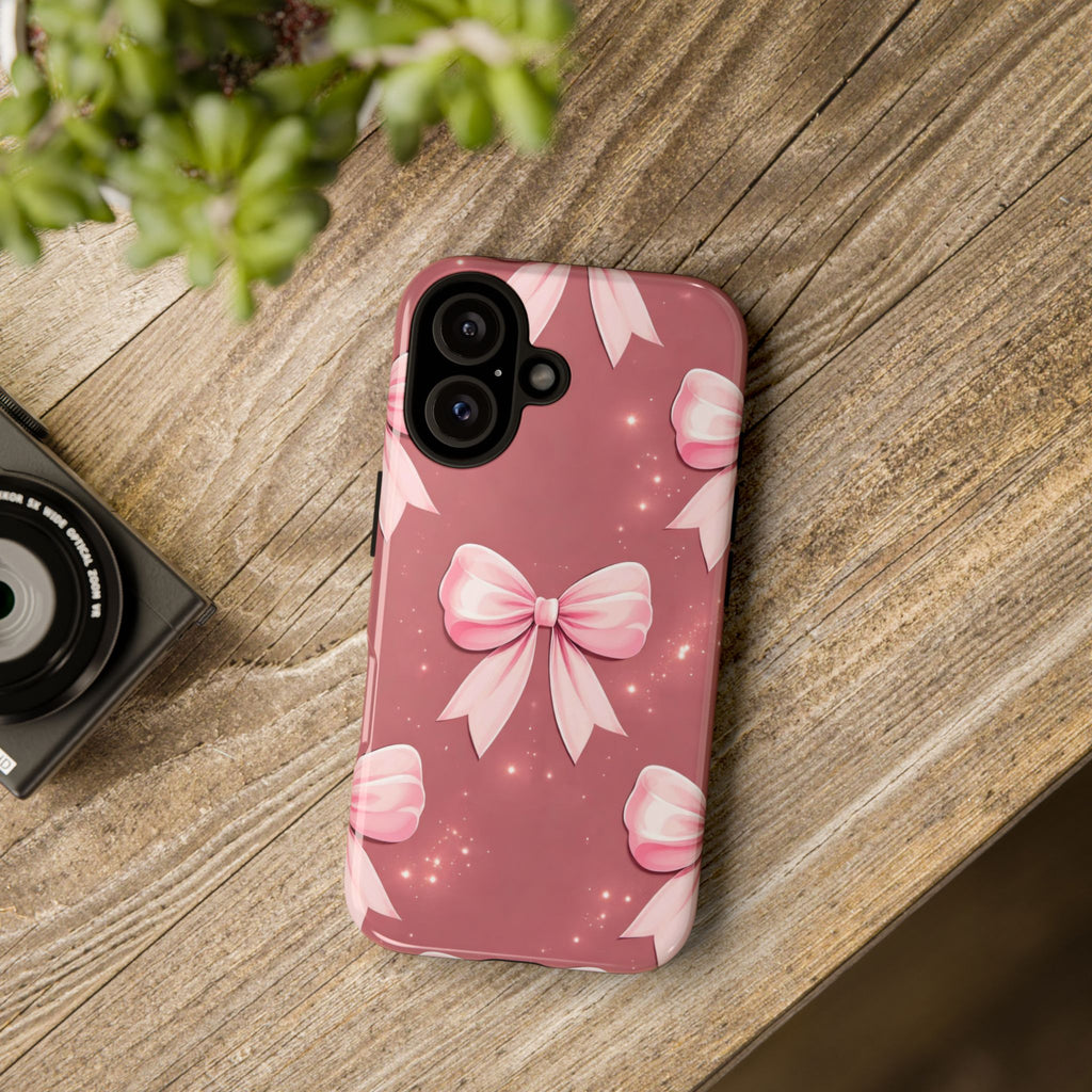 Pink Bow Phone Case, Coquette Aesthetic iPhone & Samsung Case, Cute Girly Pattern Case, Soft Girl Feminine Phone Cover