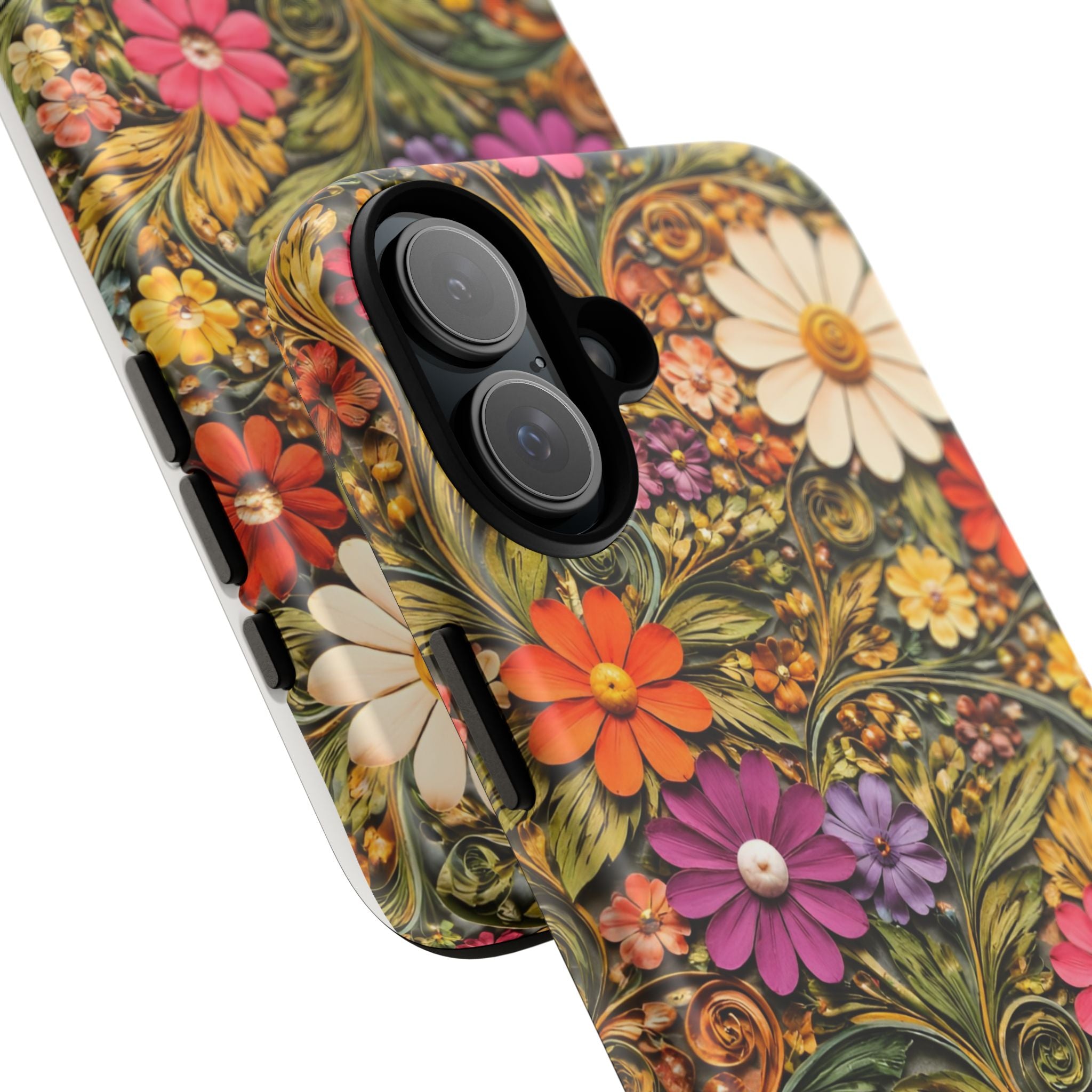 Floral Embossed Phone Case — Vintage Daisy Garden Protective Cover