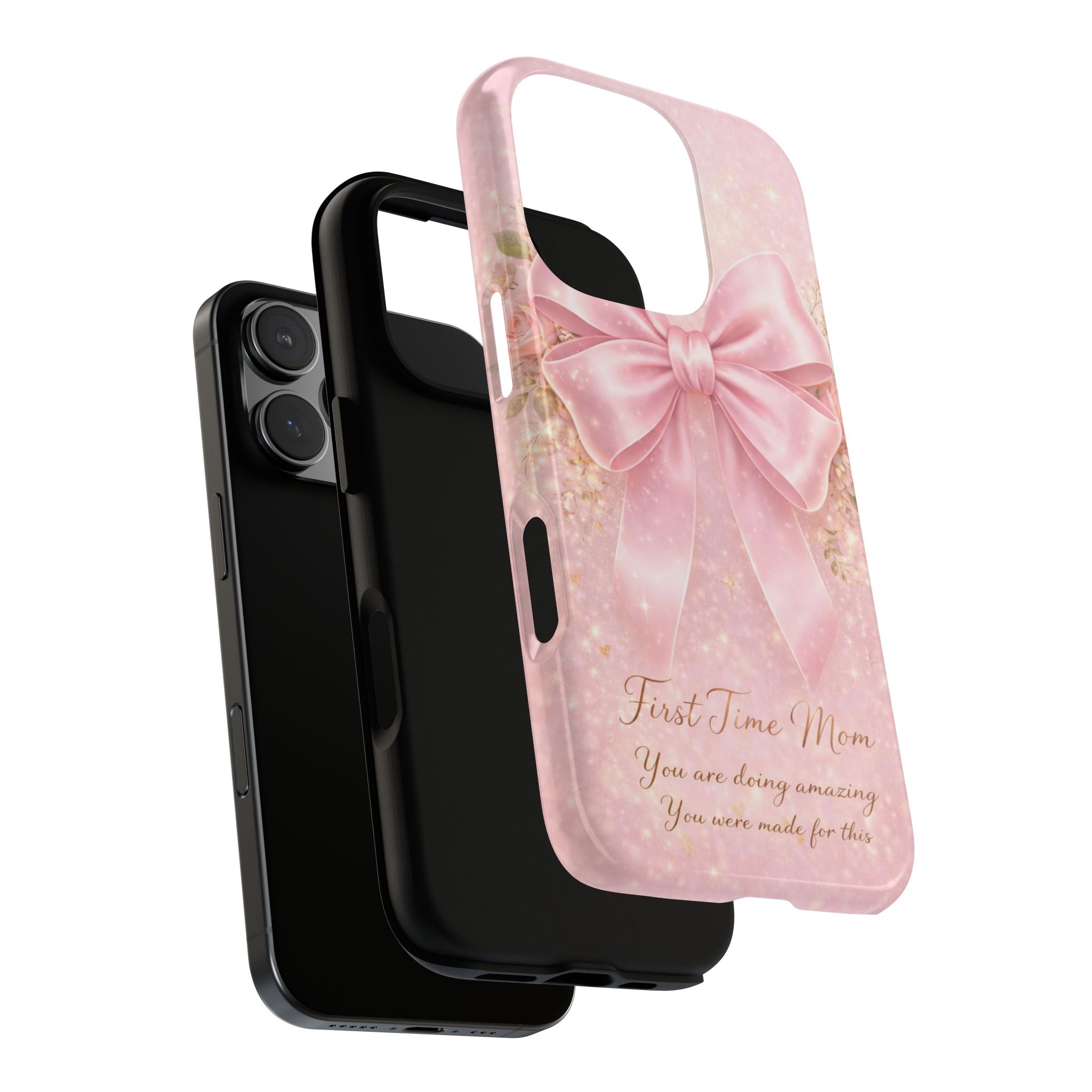 Coquette Pink Bow Phone Case, First Time Mom Aesthetic Case, Soft Girl iPhone Cover, Cute Feminine Mom Case