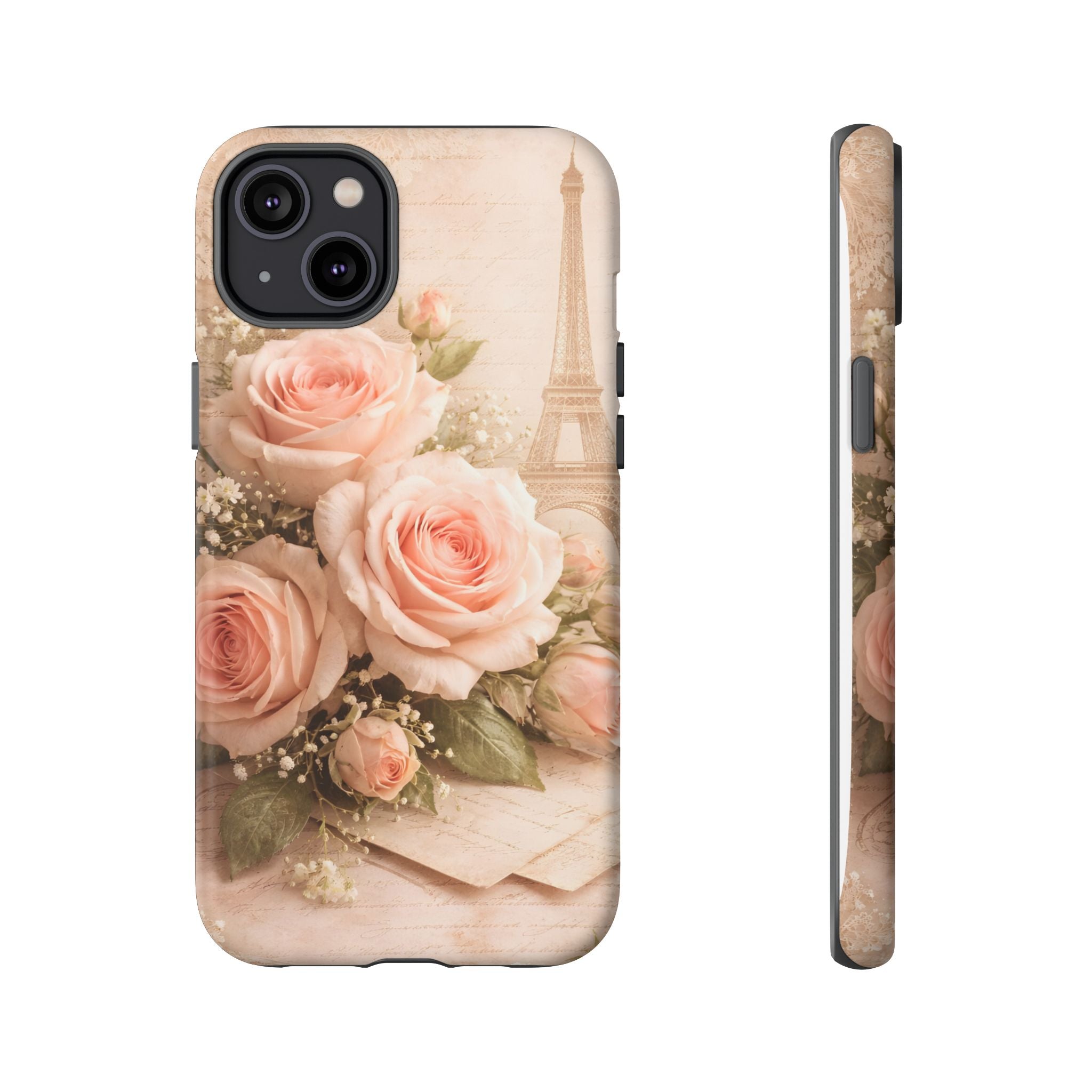 Vintage Parisian Rose Phone Case – Eiffel Tower Floral Aesthetic Luxury iPhone Case, Romantic Antique Paris Phone Cover