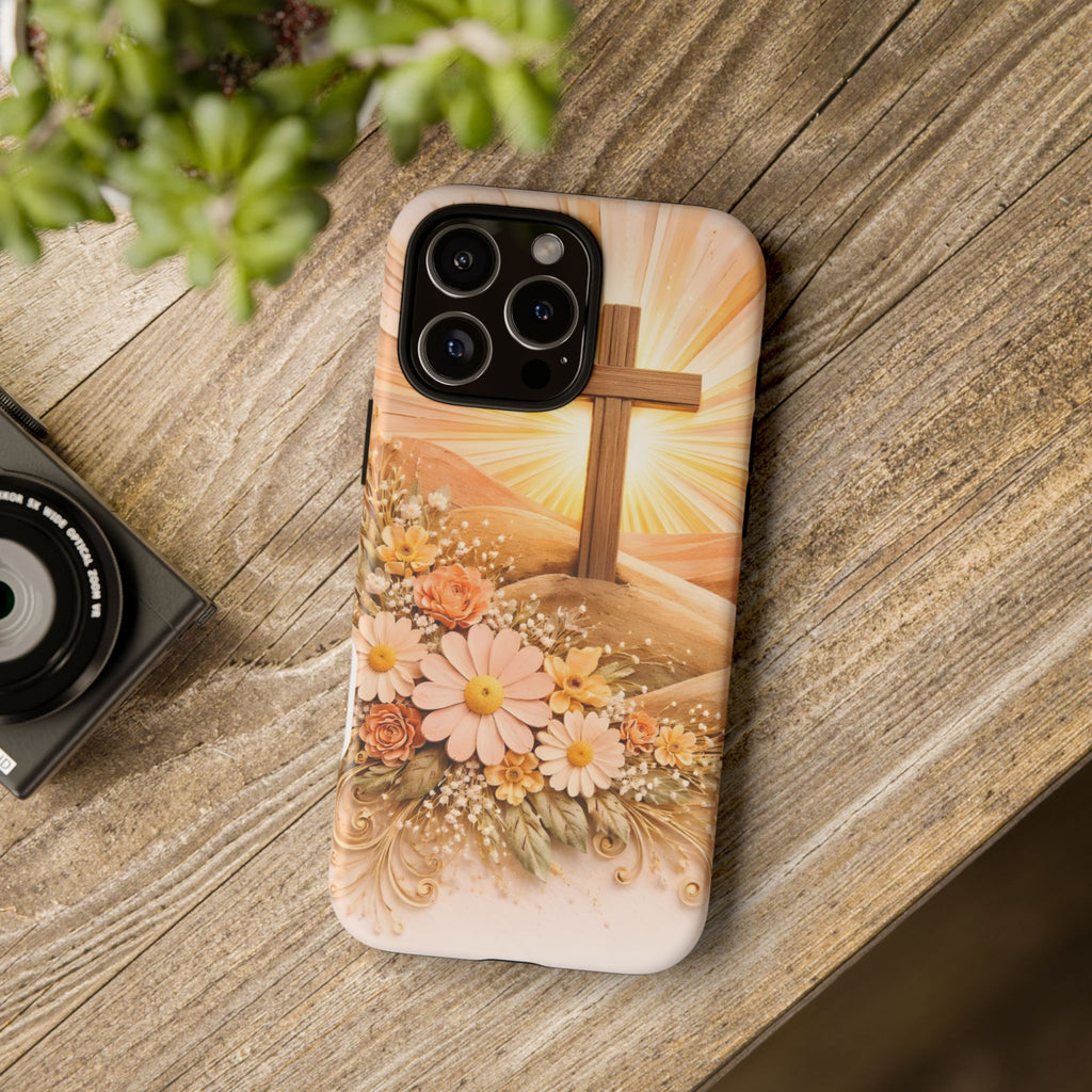Religious Phone Case — Cross & Sunrise Floral iPhone Cover