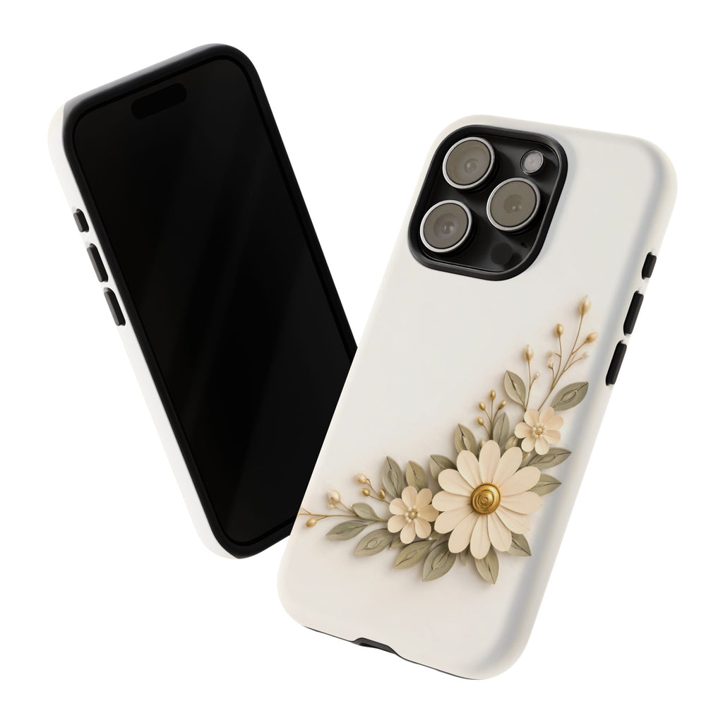 Floral Daisies Tough Case — Protective Phone Case with Cream Vintage Flower Design