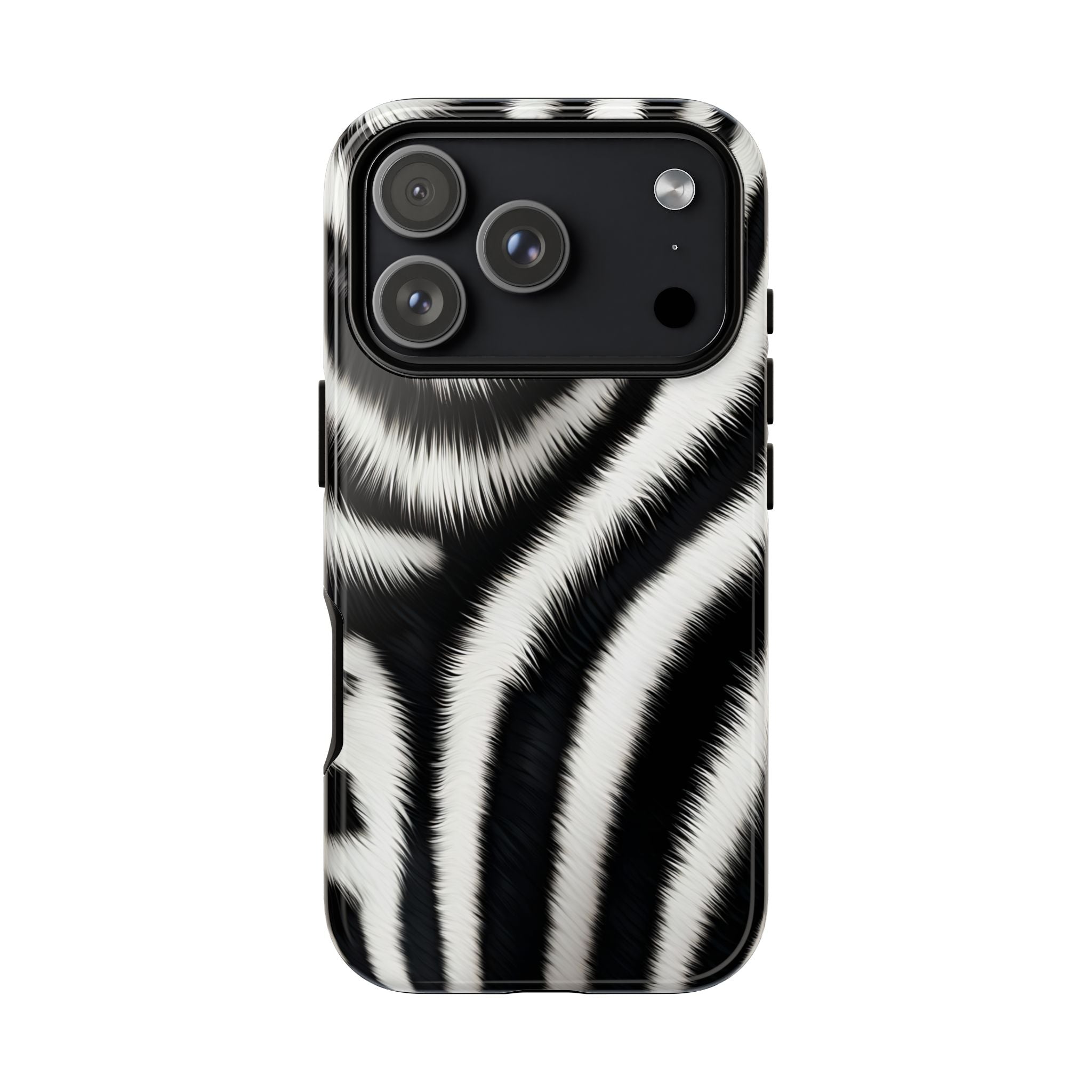 Zebra Print Tough Phone Case — Black & White Animal Pattern Protective Cover
