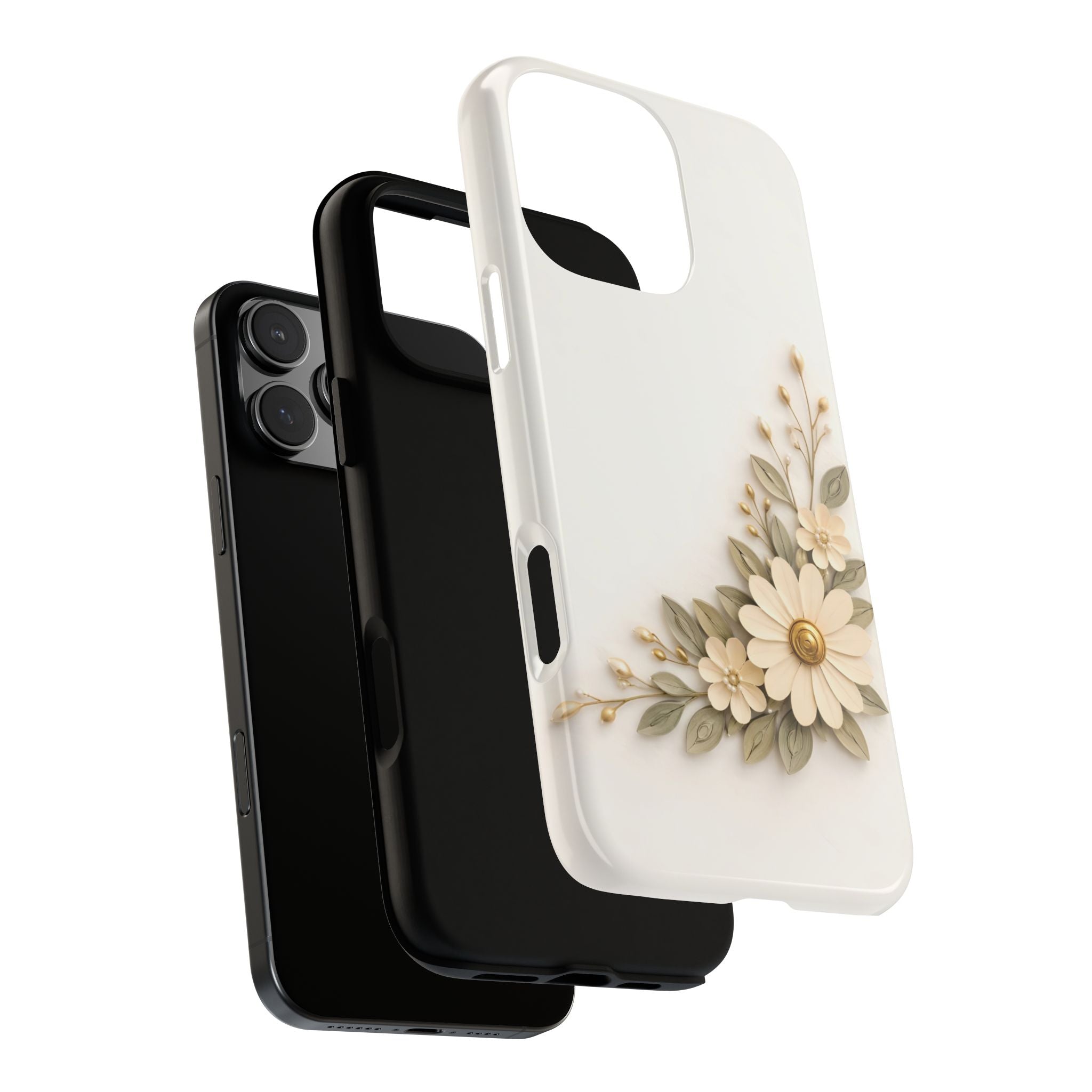 Floral Daisies Tough Case — Protective Phone Case with Cream Vintage Flower Design