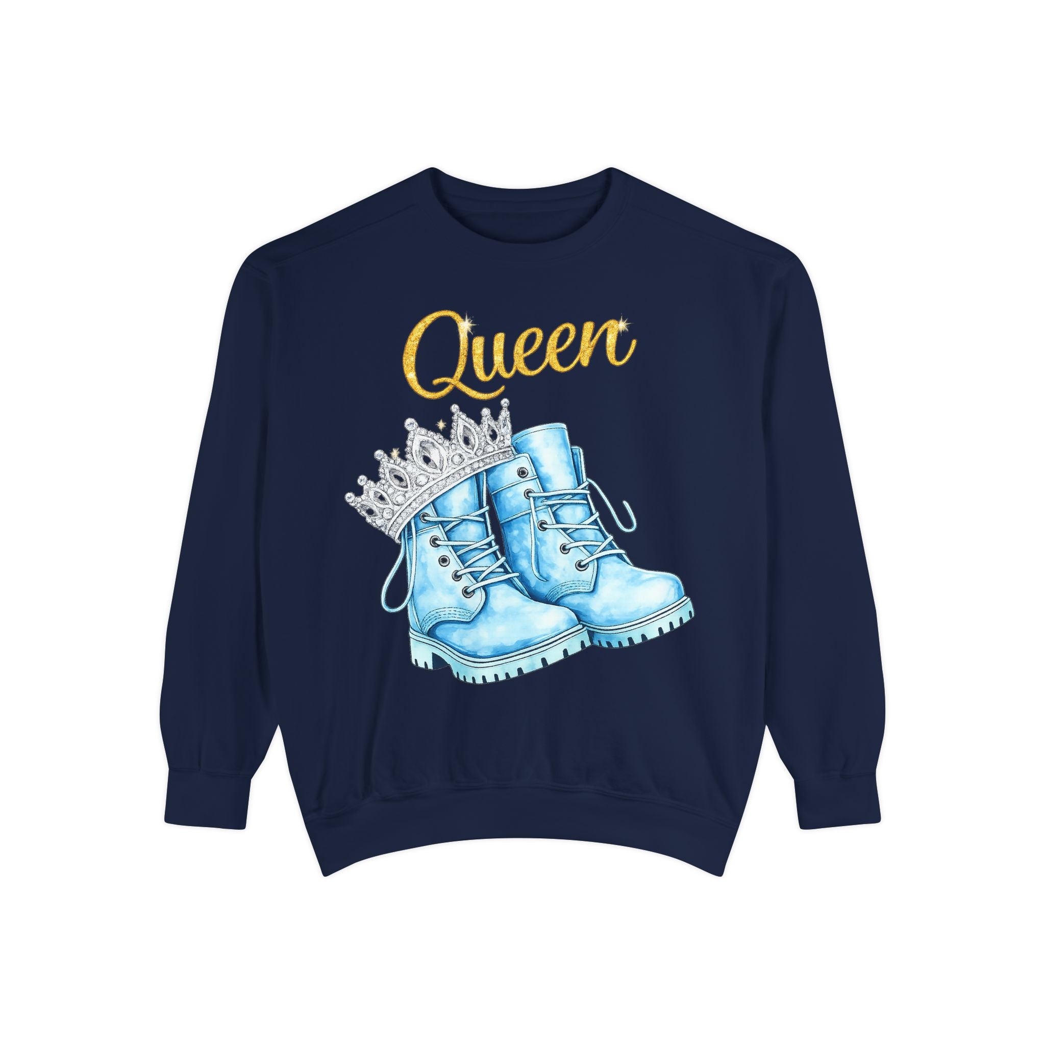 Queen Light Blue Boots Shirt – Pink Crown Graphic Tee, Cute Girly Streetwear, Fashion Queen Outfit, Trendy Women’s Statement T-Shirt