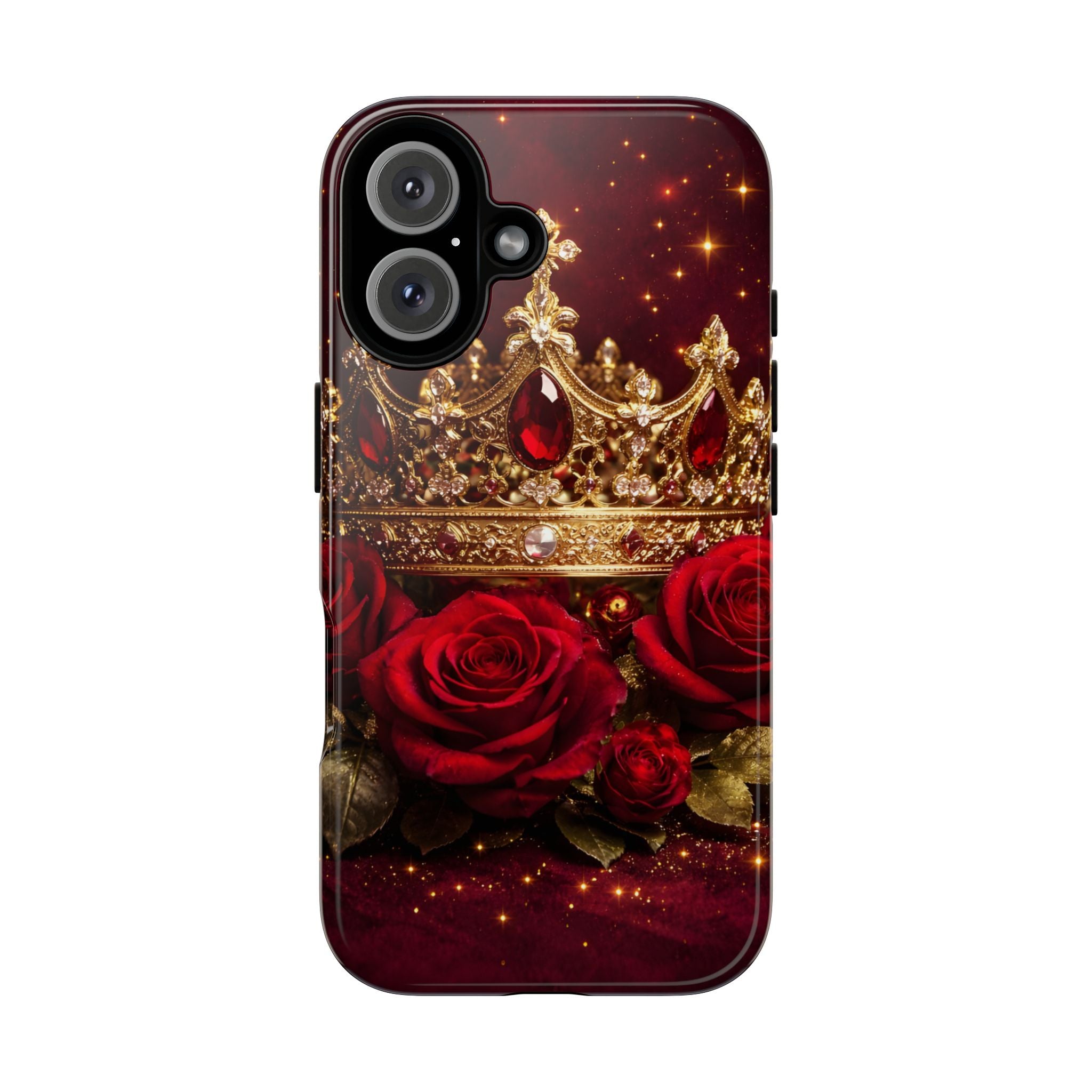 Royal Crown & Red Rose Luxury Phone Case – Gold Crown Burgundy Aesthetic iPhone Case, Regal Queen Floral Phone Cover