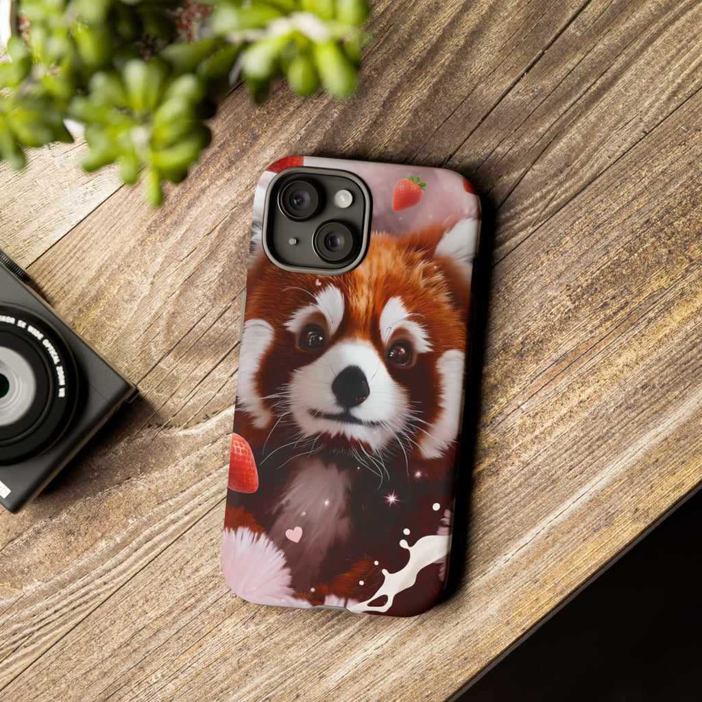 Red Panda with Strawberries Tough Phone Case — Cute Protective Phone Case