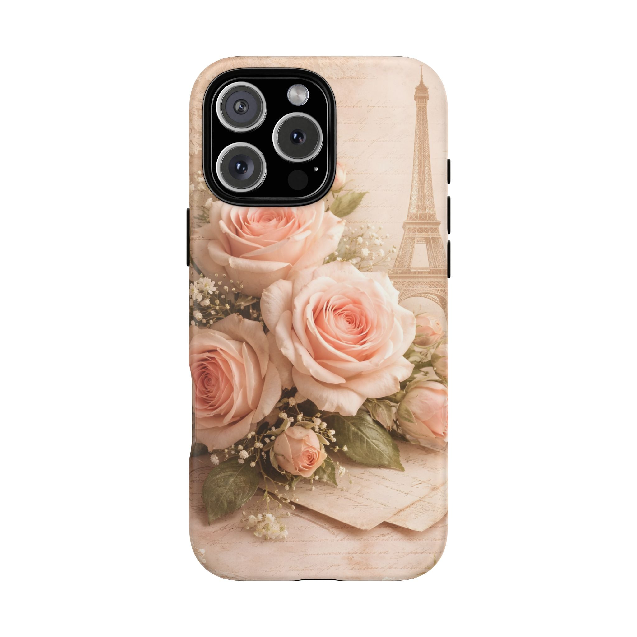 Vintage Parisian Rose Phone Case – Eiffel Tower Floral Aesthetic Luxury iPhone Case, Romantic Antique Paris Phone Cover