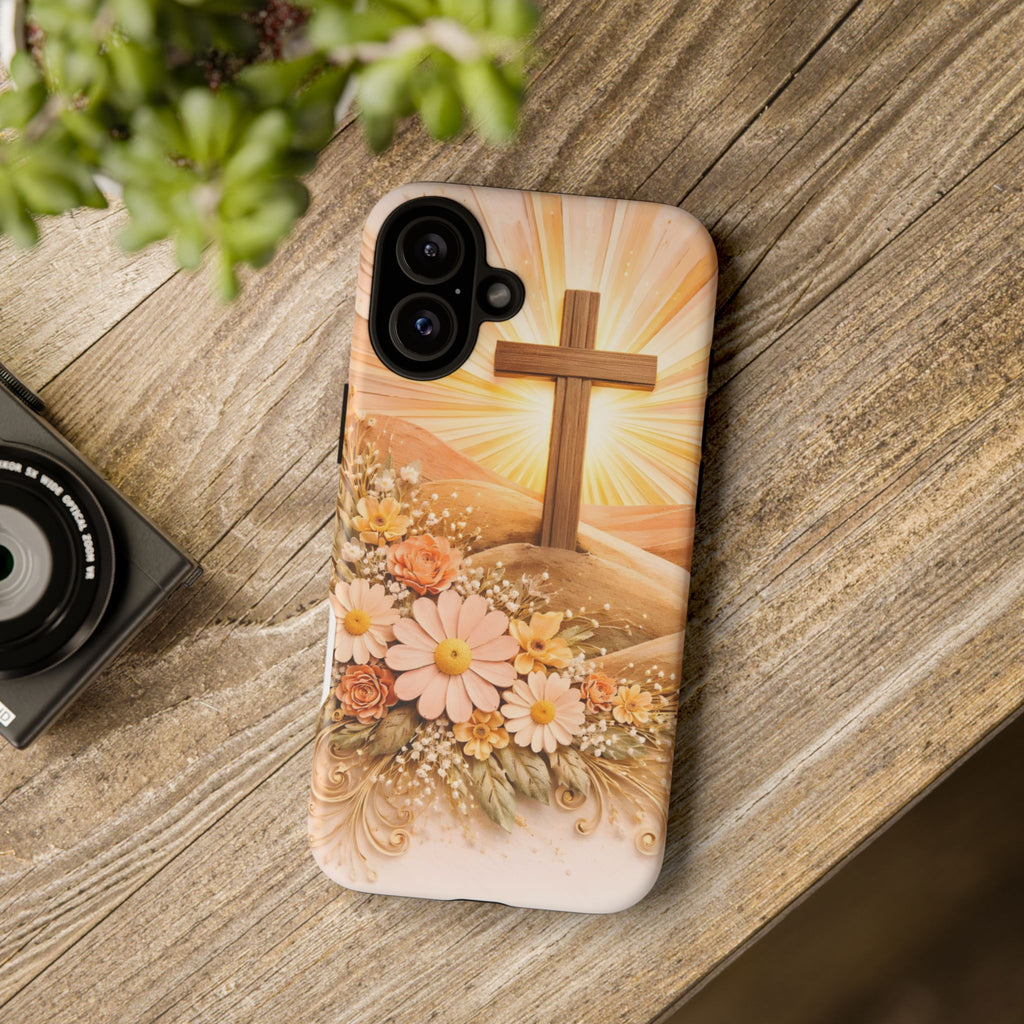 Religious Phone Case — Cross & Sunrise Floral iPhone Cover