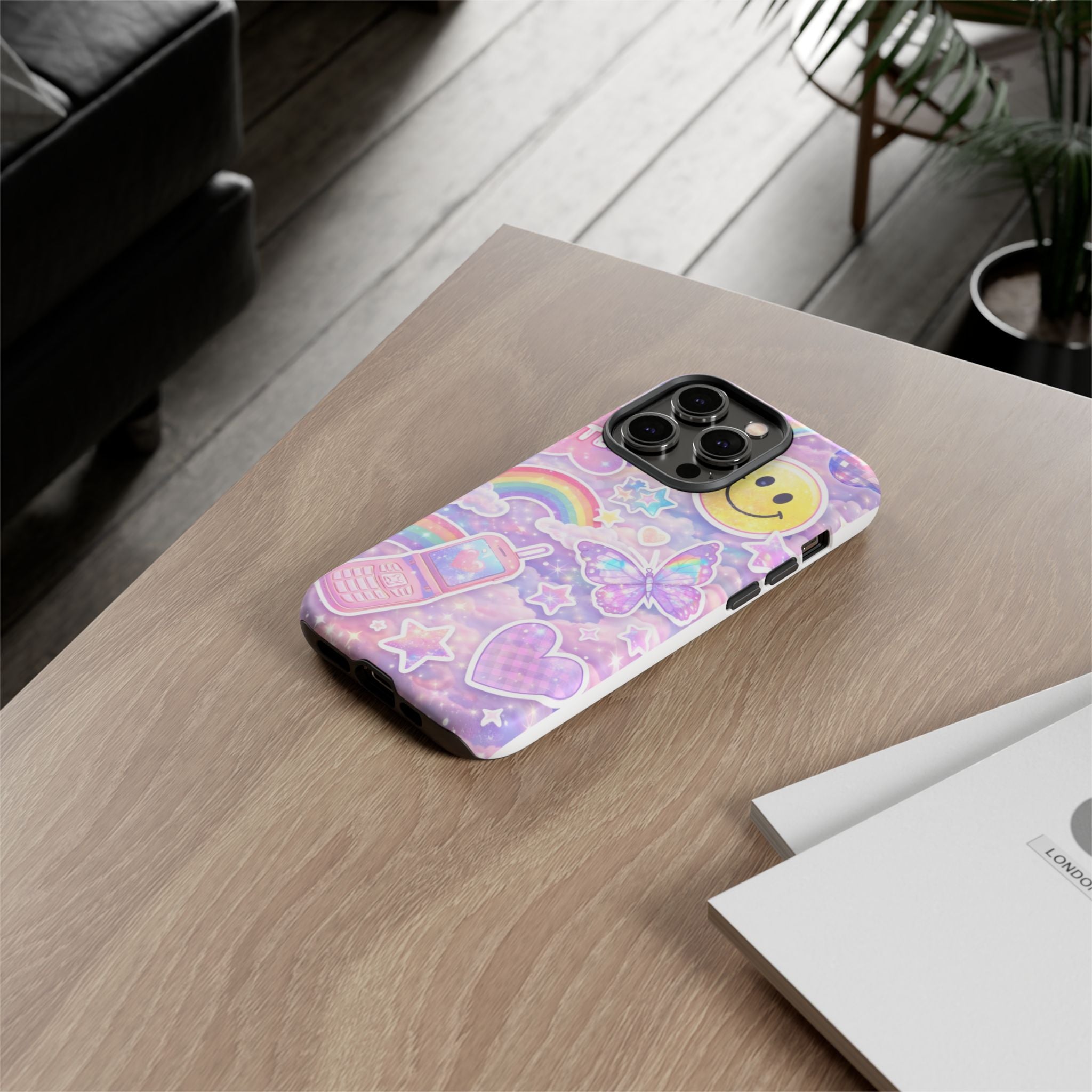 Pastel Y2K Tough Case — Cute Smiley, Rainbow & Butterfly Phone Case