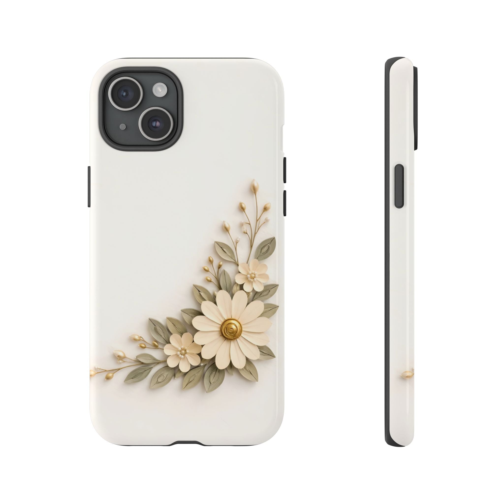 Floral Daisies Tough Case — Protective Phone Case with Cream Vintage Flower Design