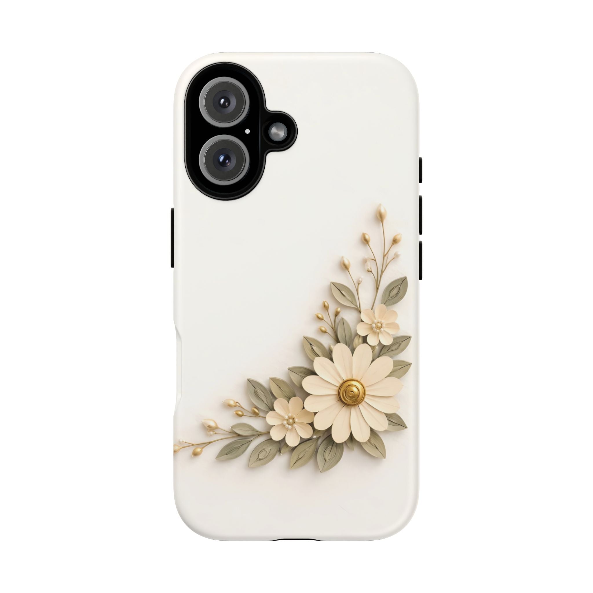 Floral Daisies Tough Case — Protective Phone Case with Cream Vintage Flower Design