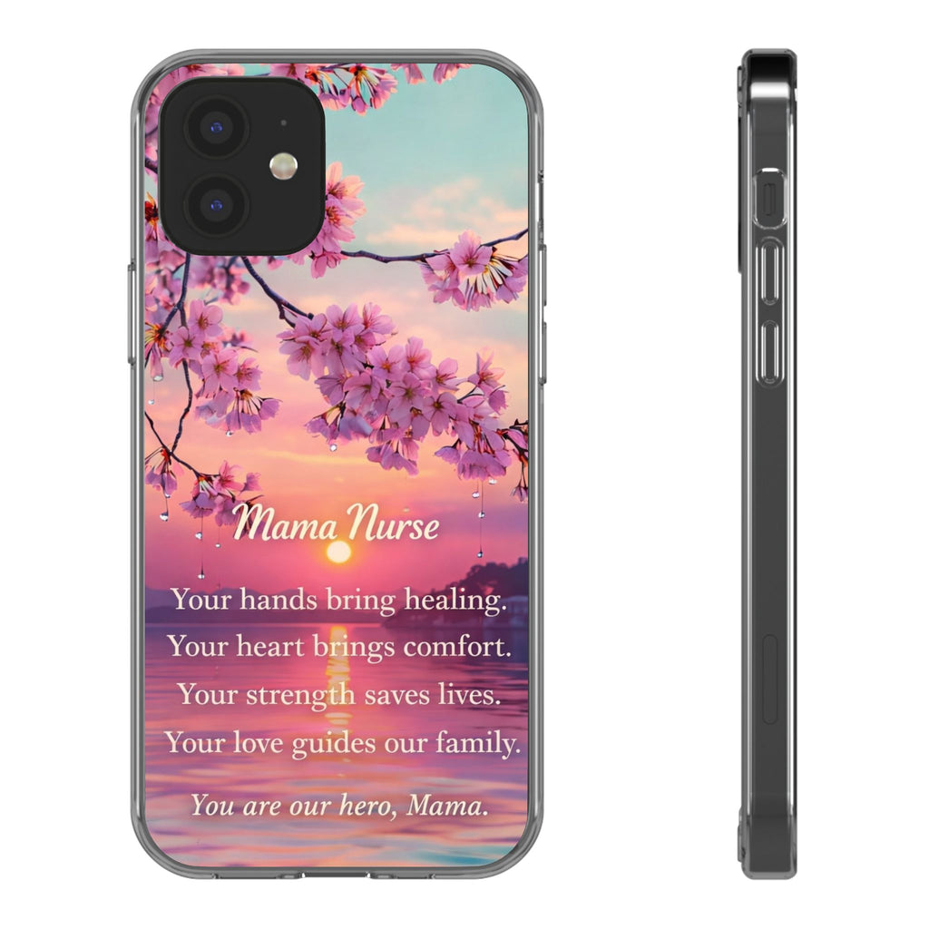 Nurse Mom Affirmation Phone Case – Inspirational Gift for Nurse Mama – Cherry Blossom Sunset Samsung Galaxy Case – Healthcare Hero Mom Gift