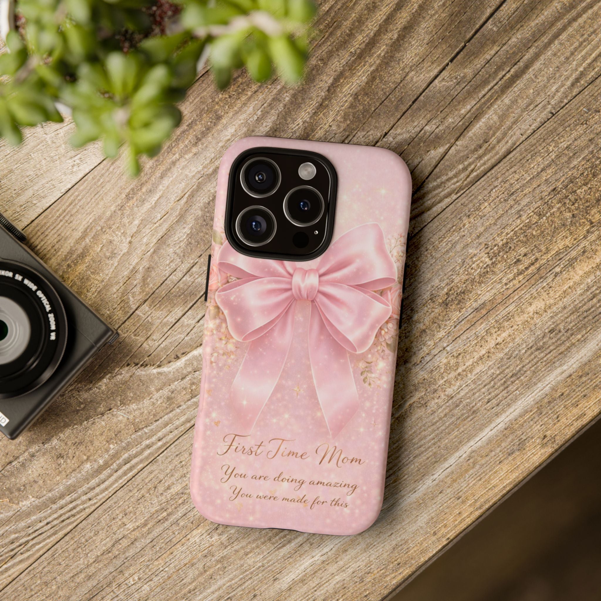 Coquette Pink Bow Phone Case, First Time Mom Aesthetic Case, Soft Girl iPhone Cover, Cute Feminine Mom Case