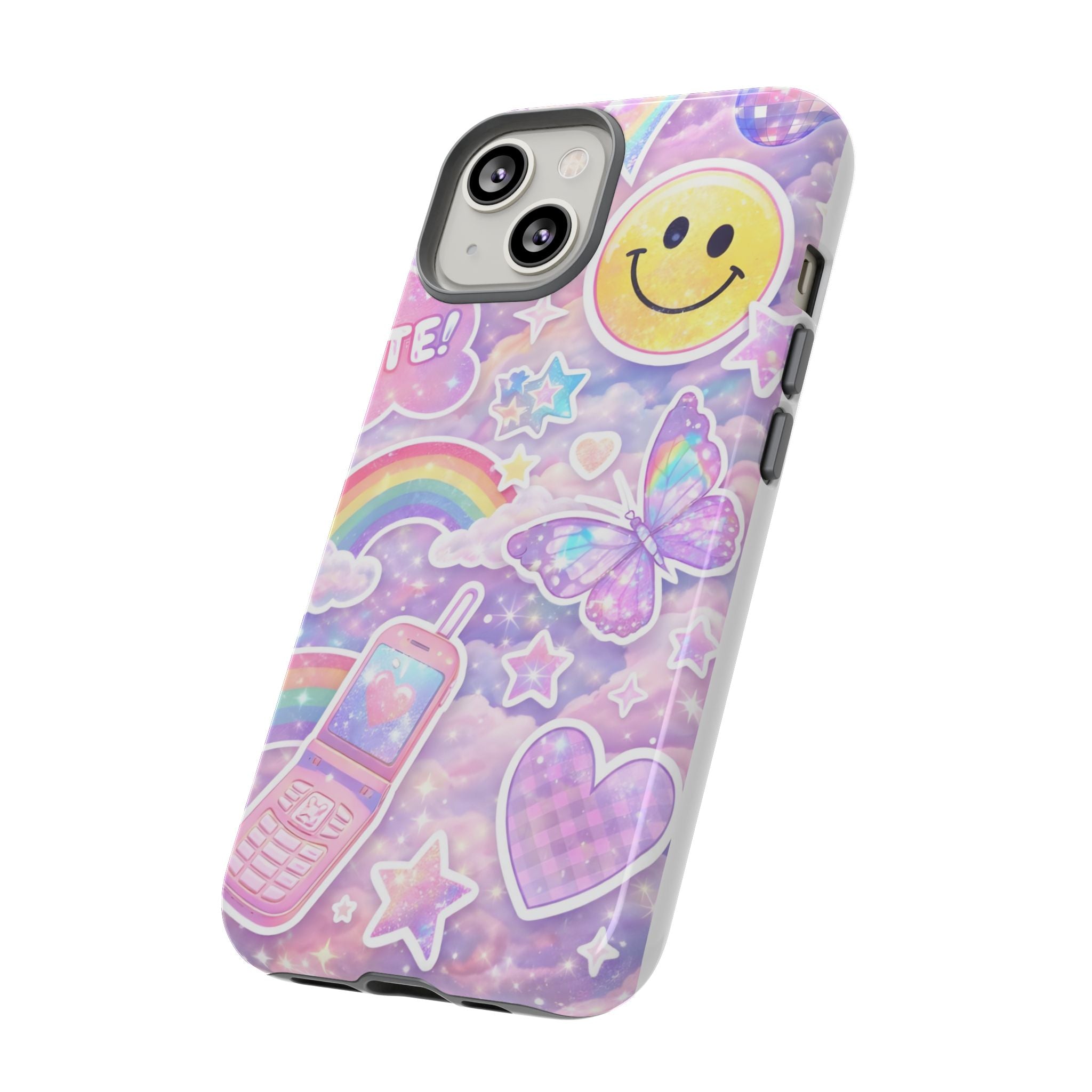 Pastel Y2K Tough Case — Cute Smiley, Rainbow & Butterfly Phone Case