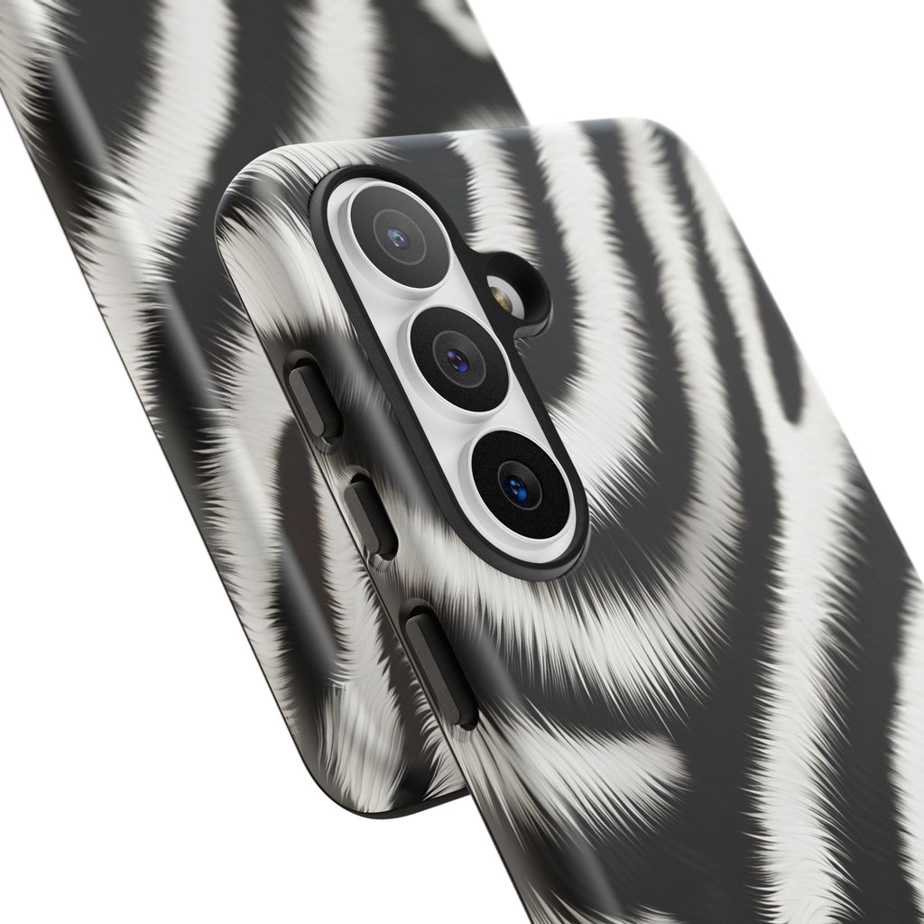 Zebra Print Tough Phone Case — Black & White Animal Pattern Protective Cover