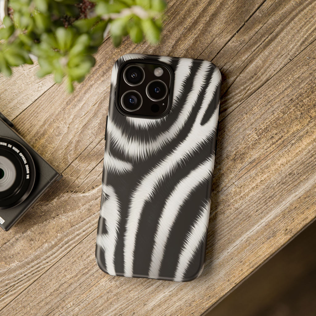 Zebra Print Tough Phone Case — Black & White Animal Pattern Protective Cover