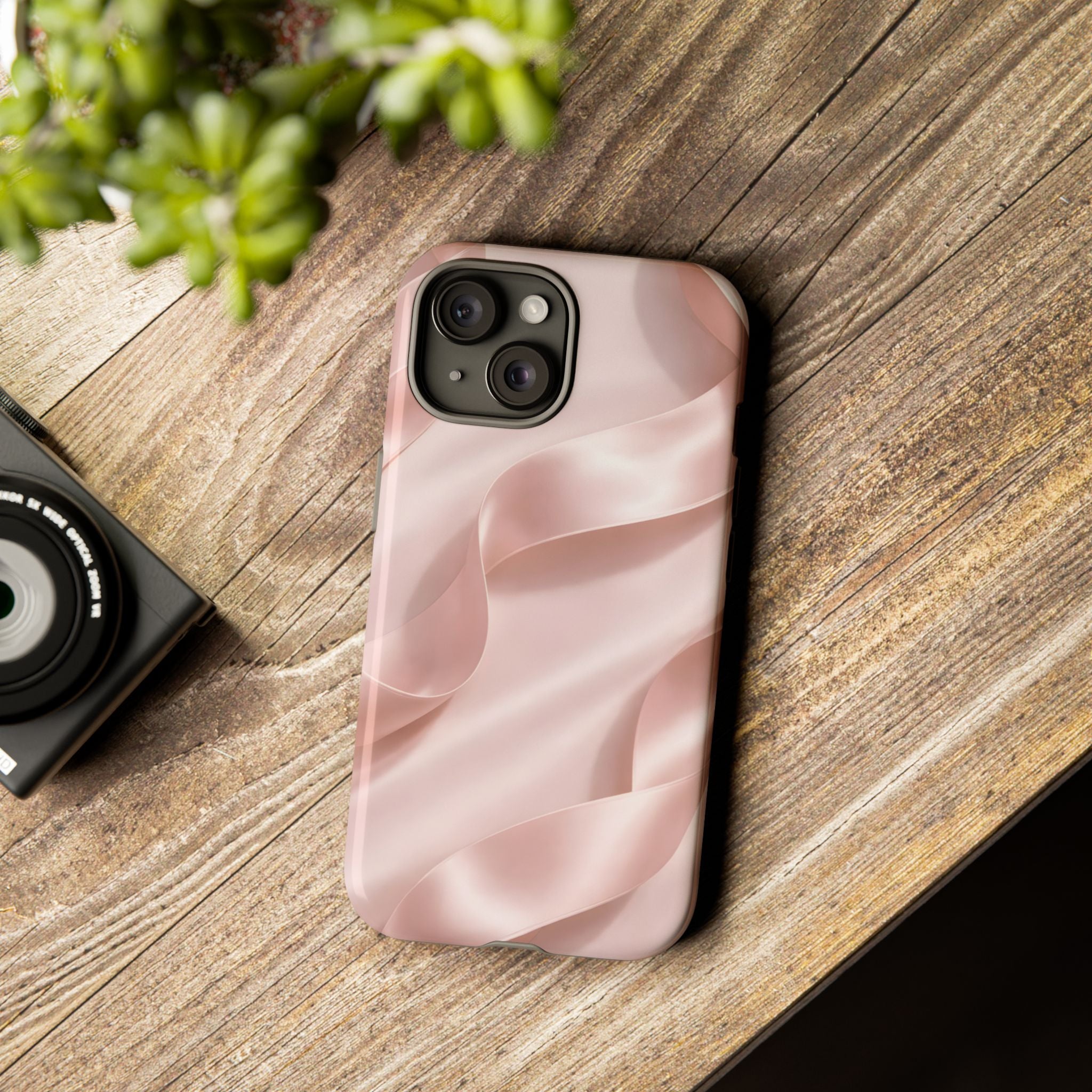Blush Pink Satin Ribbon Phone Case – Elegant Coquette Aesthetic Luxury iPhone Case, Feminine Designer Bow Phone Cover