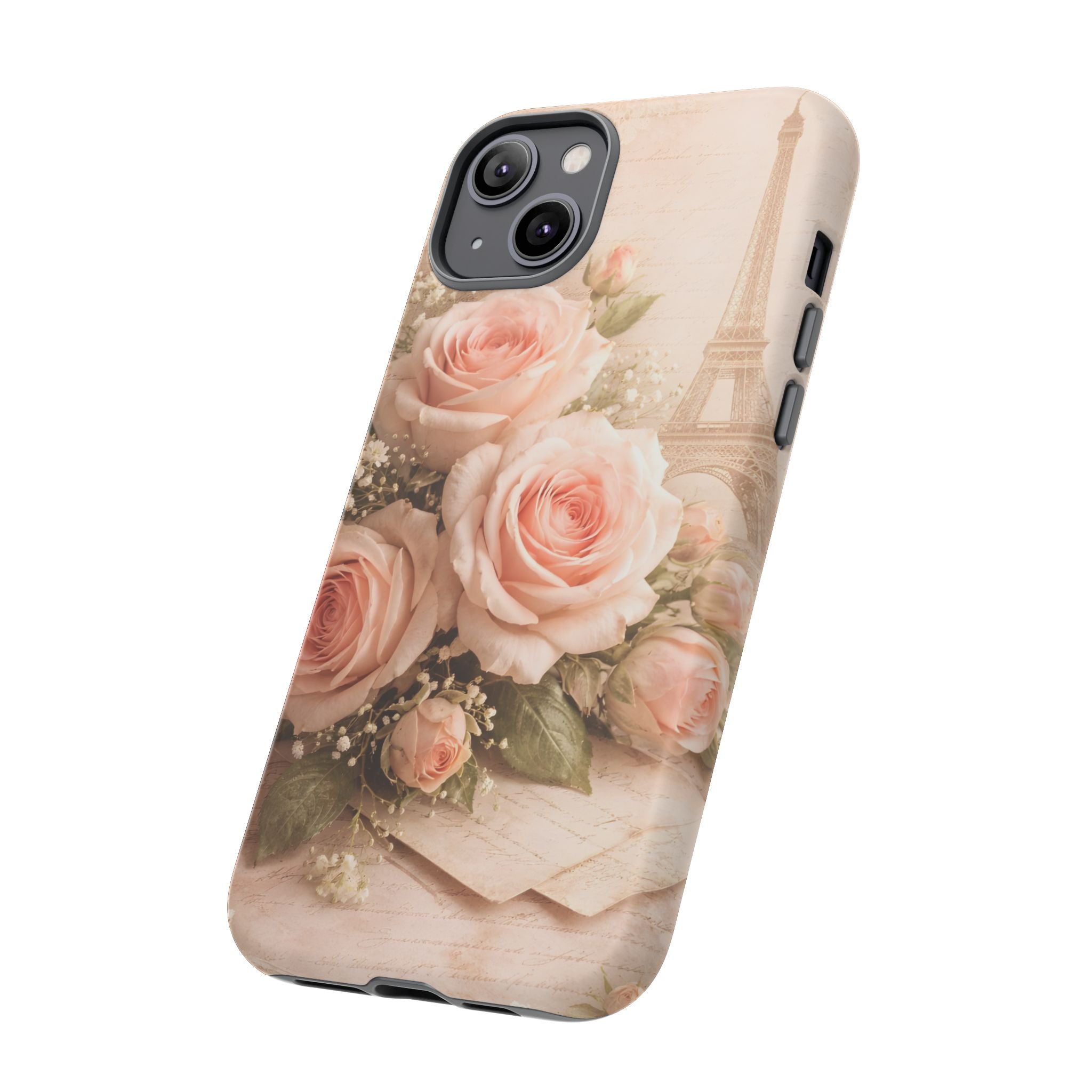 Vintage Parisian Rose Phone Case – Eiffel Tower Floral Aesthetic Luxury iPhone Case, Romantic Antique Paris Phone Cover