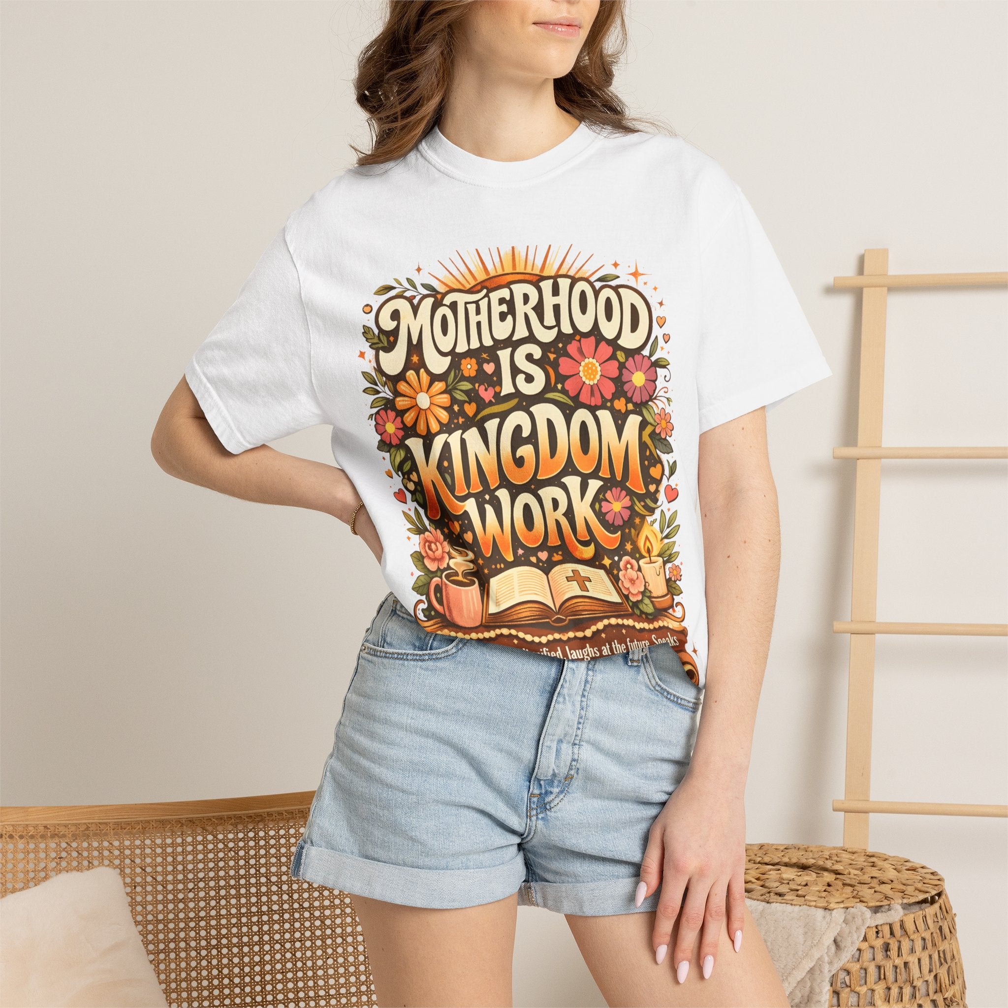 Motherhood Is Kingdom Work T-Shirt — Christian Mom Graphic Tee (Proverbs 31:27)