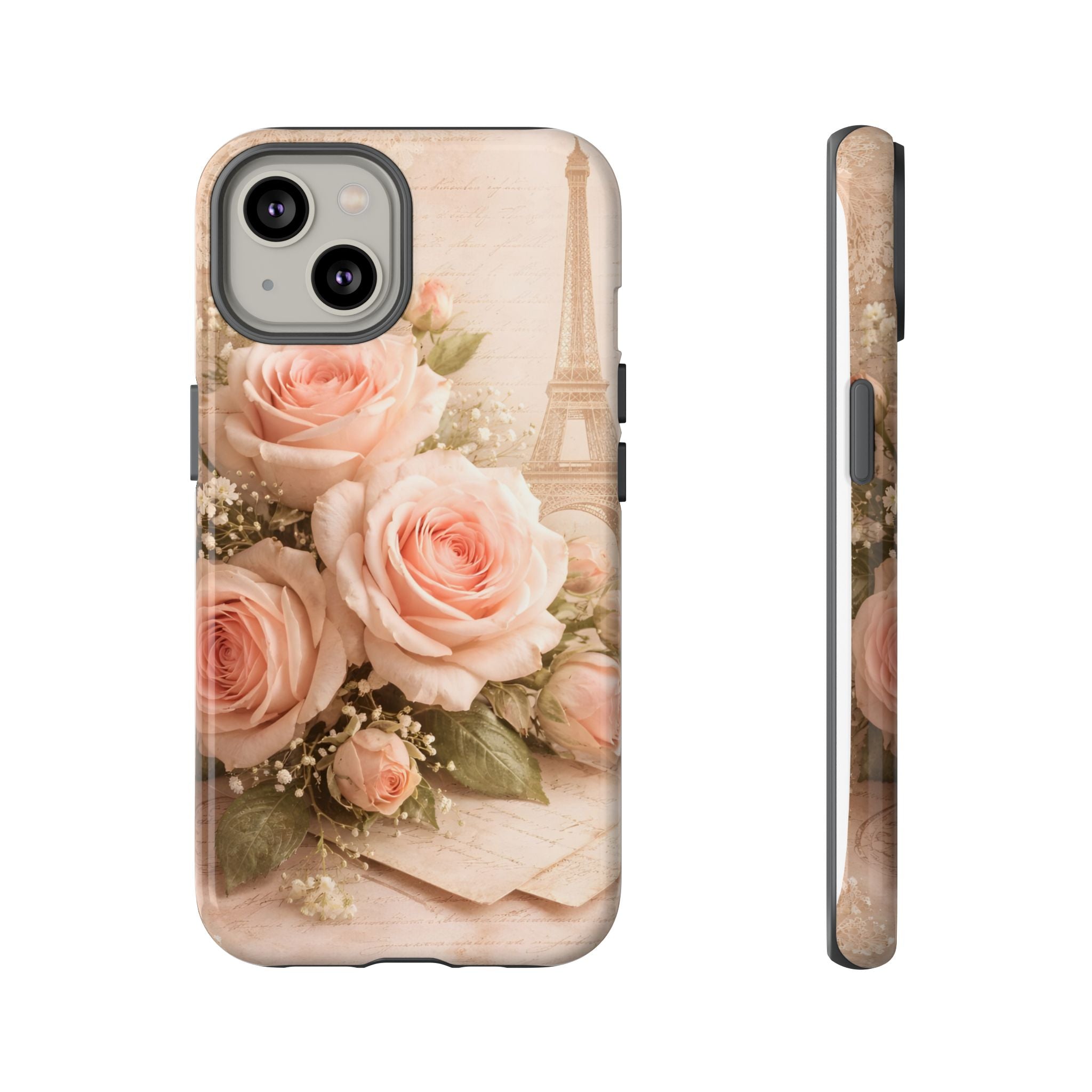 Vintage Parisian Rose Phone Case – Eiffel Tower Floral Aesthetic Luxury iPhone Case, Romantic Antique Paris Phone Cover