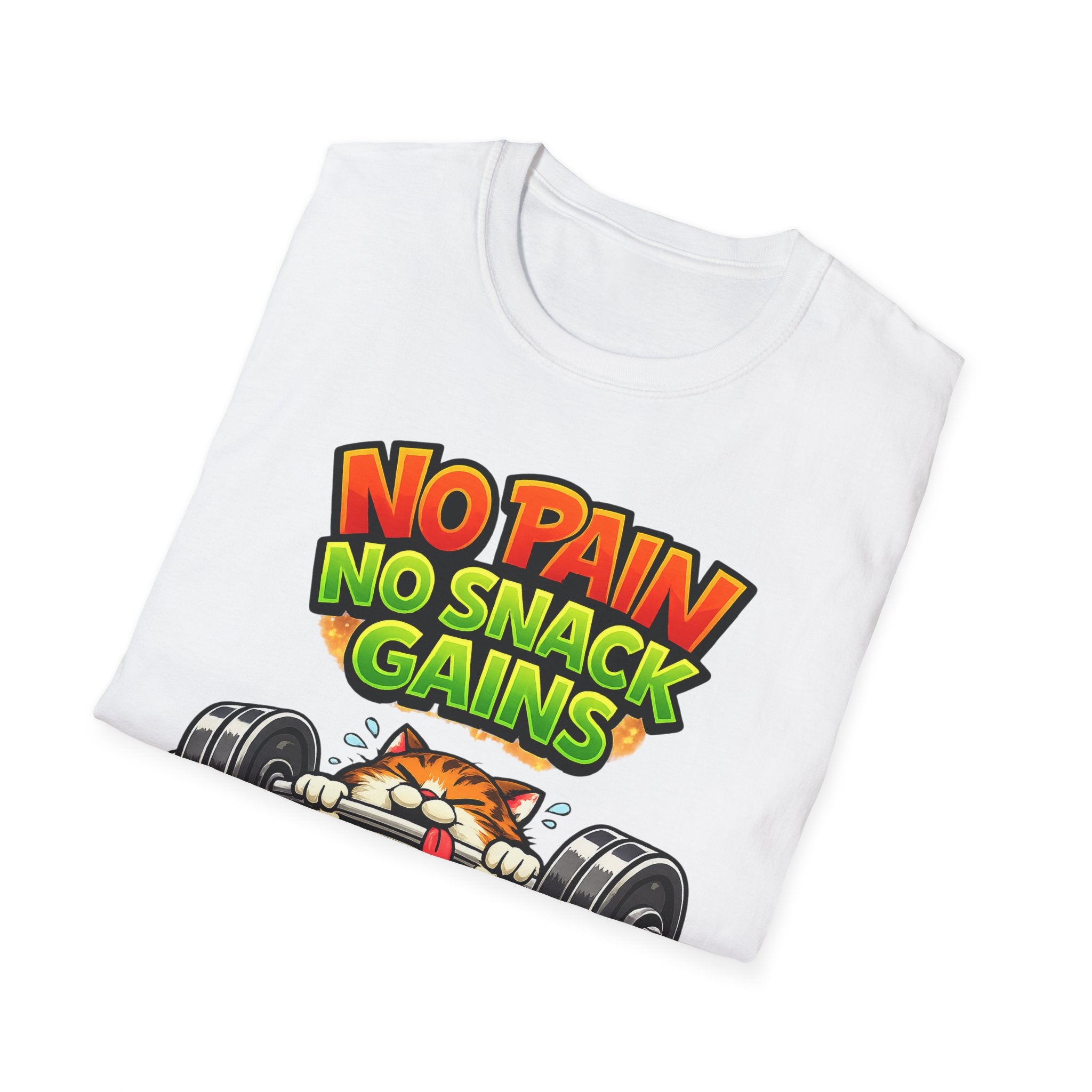 Funny Gym Cat Shirt, No Pain No Snack Gains Tee, Workout Motivation Shirt, Fitness Humor T-Shirt for Men & Women