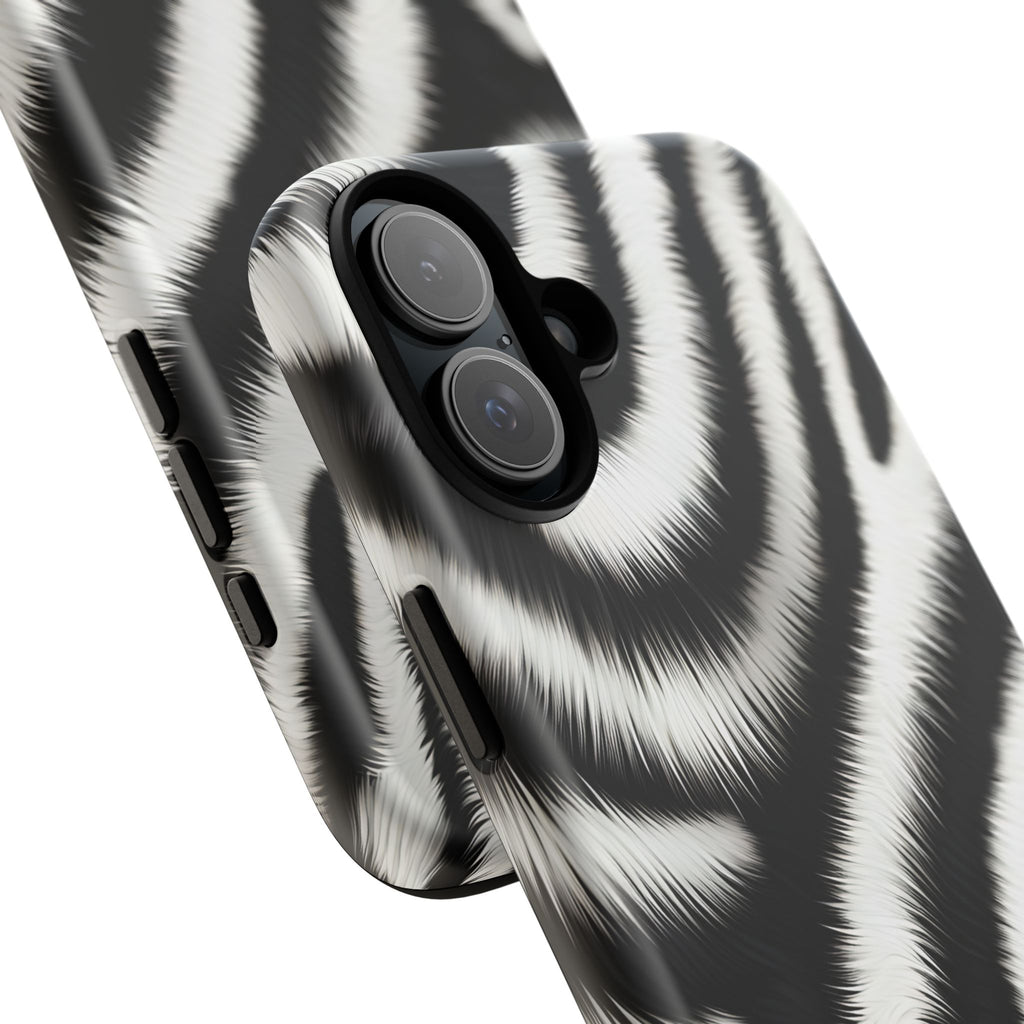 Zebra Print Tough Phone Case — Black & White Animal Pattern Protective Cover
