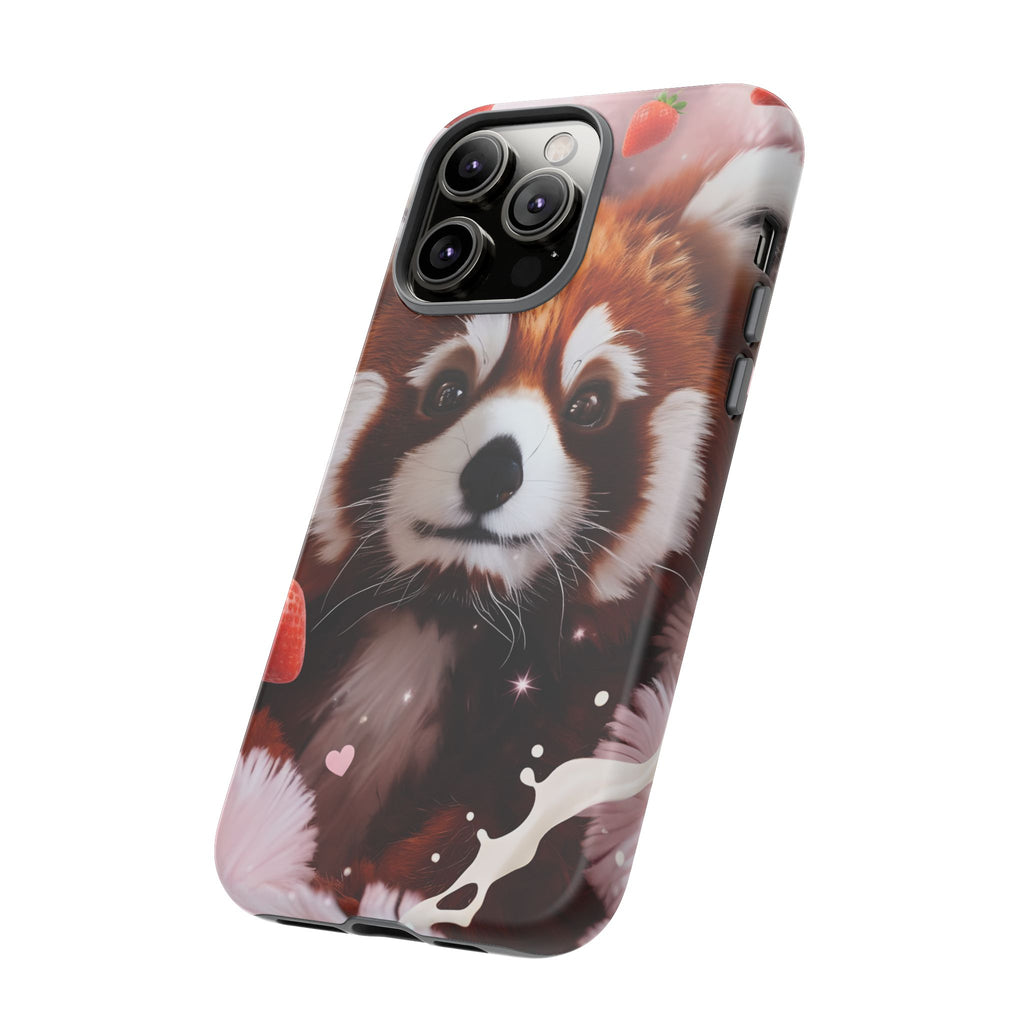 Red Panda with Strawberries Tough Phone Case — Cute Protective Phone Case