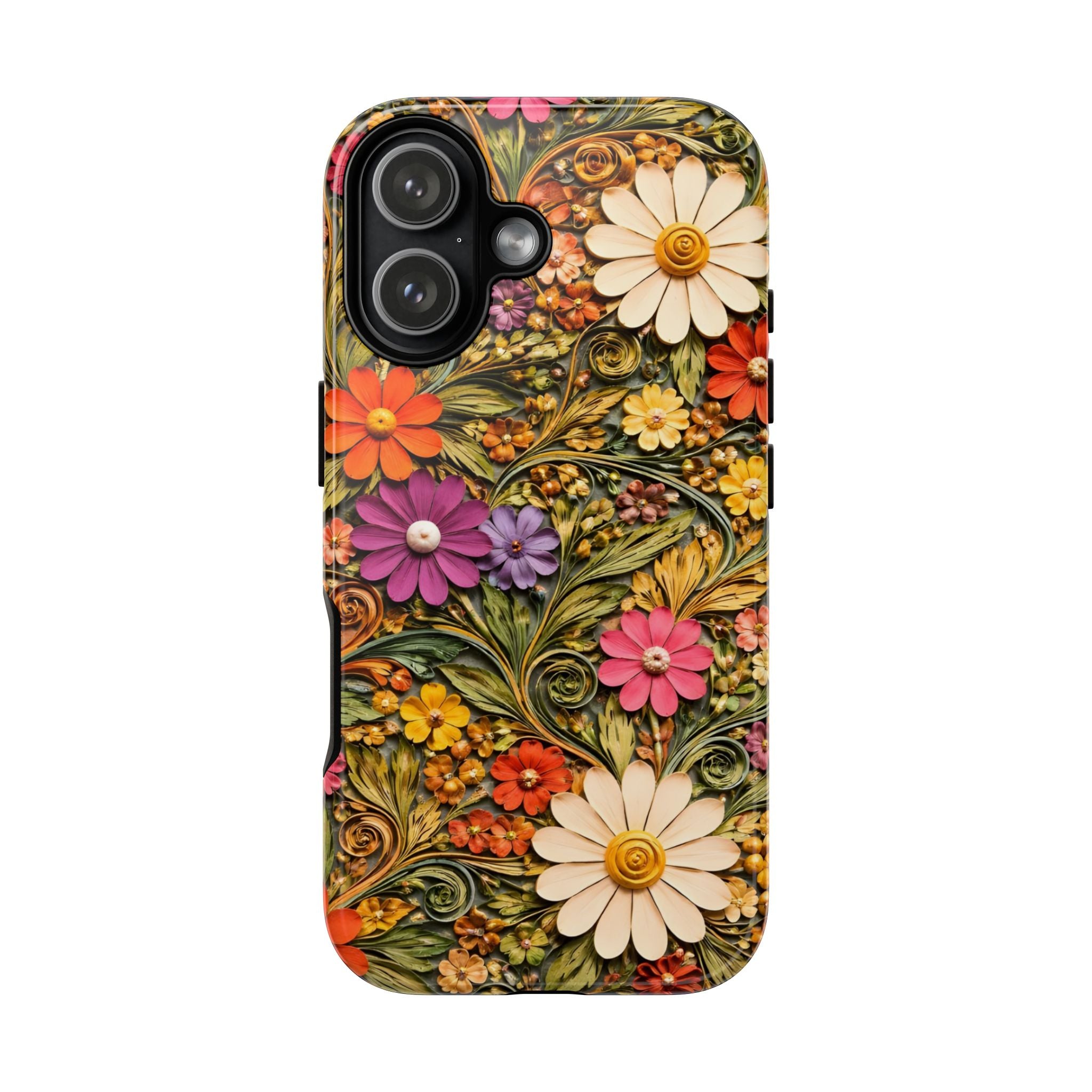 Floral Embossed Phone Case — Vintage Daisy Garden Protective Cover