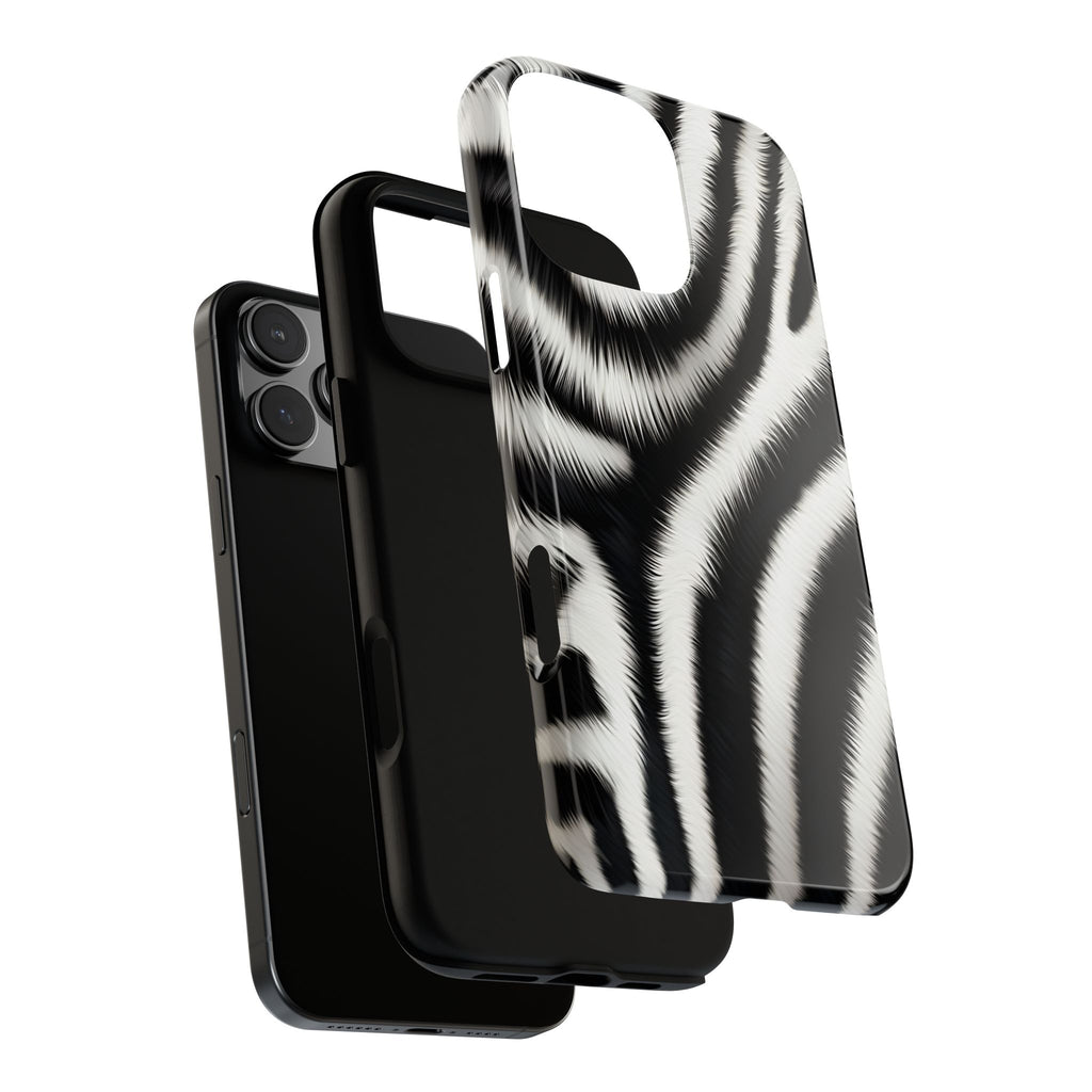 Zebra Print Tough Phone Case — Black & White Animal Pattern Protective Cover