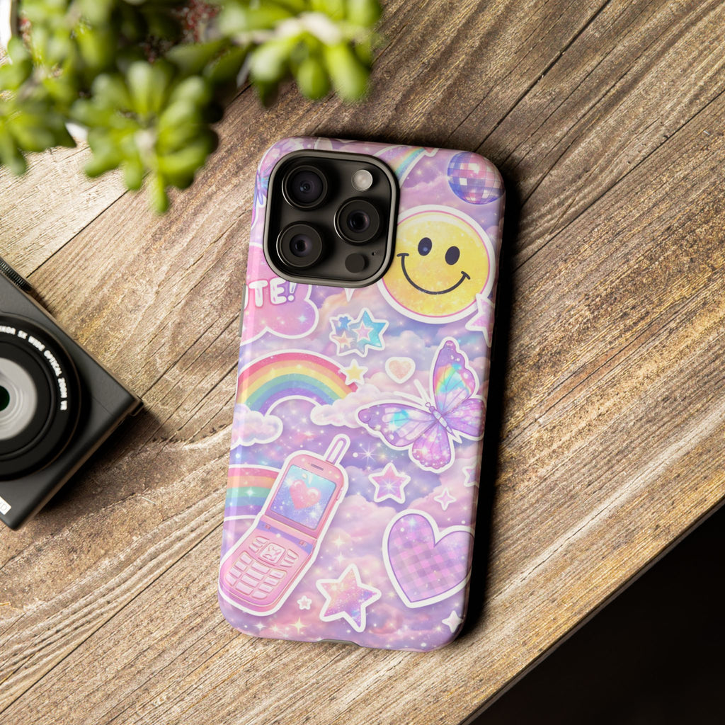 Pastel Y2K Tough Case — Cute Smiley, Rainbow & Butterfly Phone Case