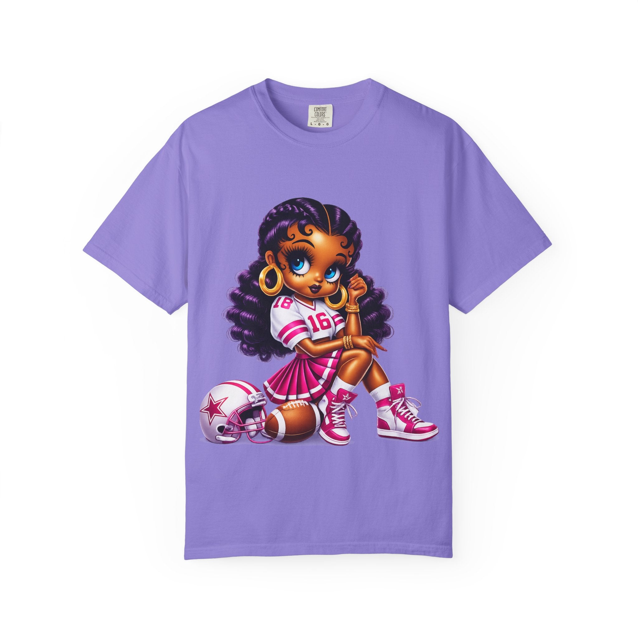 Fuchsia Football Girl Shirt – Cute Black Girl Sports Graphic Tee, Pink Cheerleader Outfit, Trendy Game Day Women’s Shirt, Girly Athlete T-Shirt