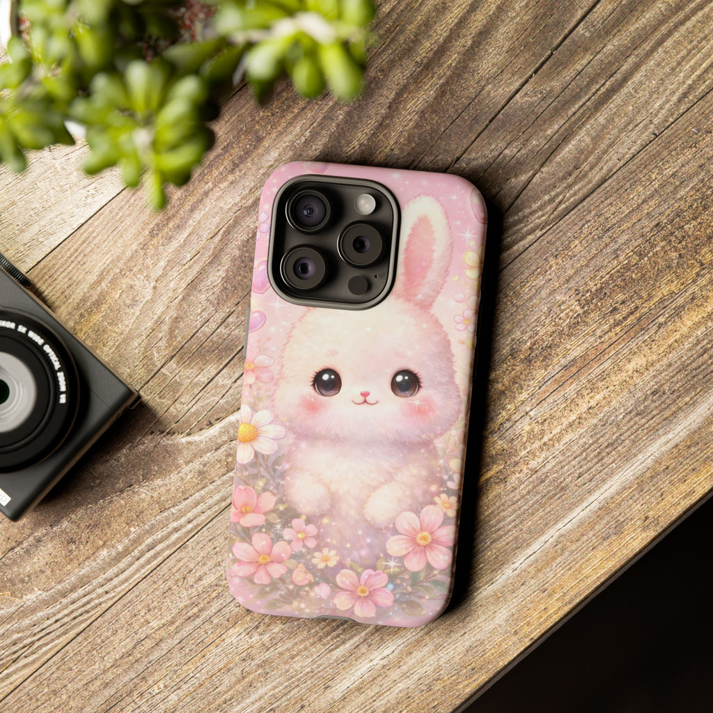 Kawaii Bunny Phone Case – Cute Pastel Bunny Floral Aesthetic iPhone Case, Adorable Kawaii Animal Phone Cover.