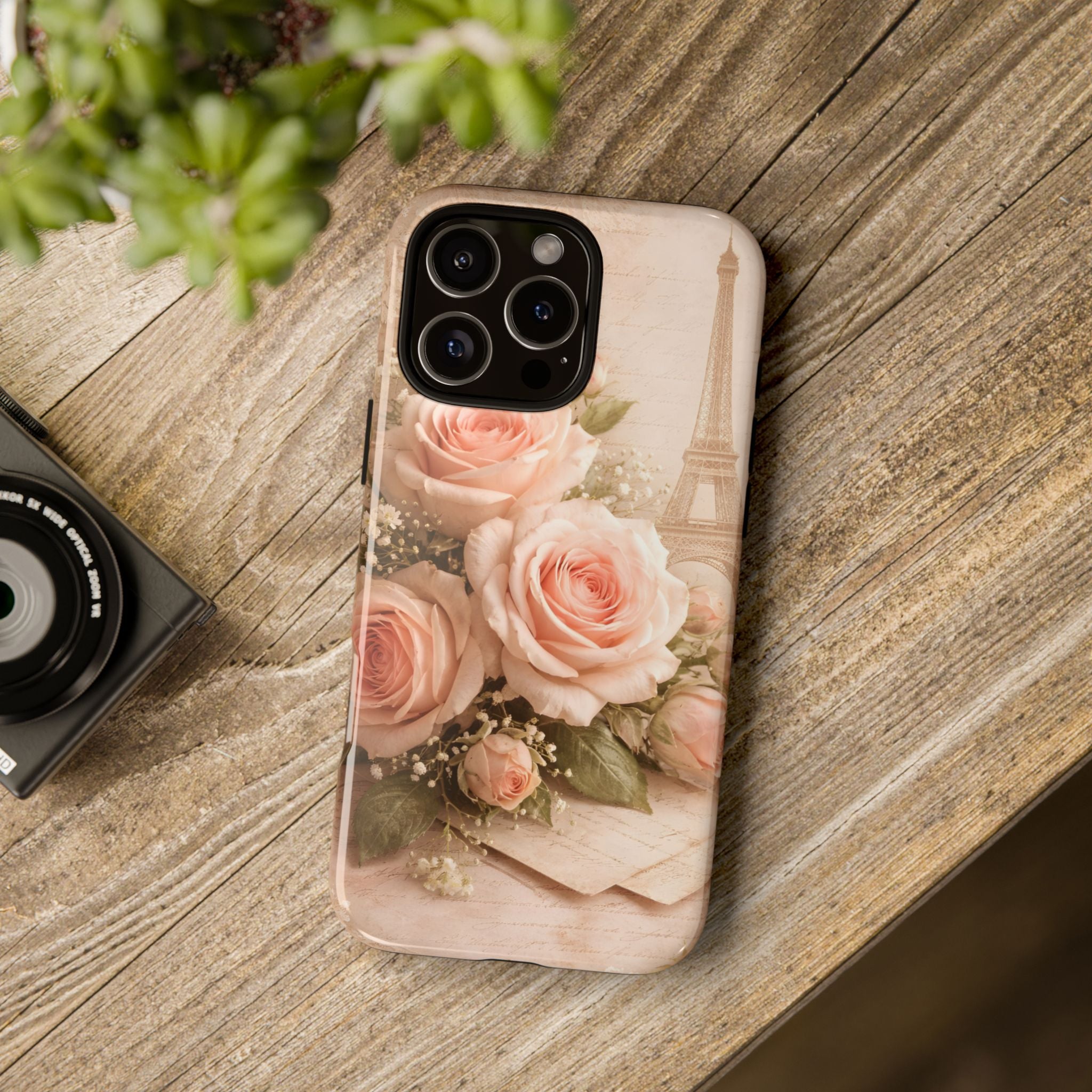 Vintage Parisian Rose Phone Case – Eiffel Tower Floral Aesthetic Luxury iPhone Case, Romantic Antique Paris Phone Cover