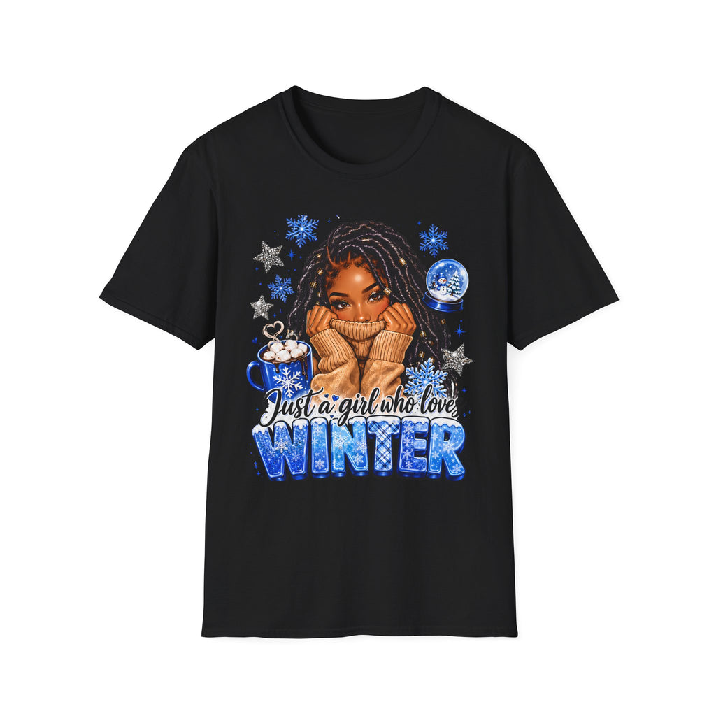 Just a Girl Who Loves Winter Shirt, Cozy Winter Graphic Tee, Snowflake Hot Cocoa Shirt, Winter Lover T-Shirt, Cute Christmas Winter Tee