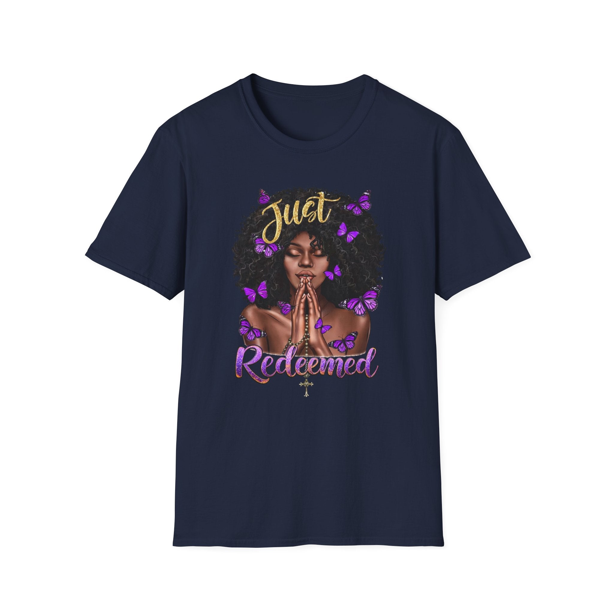 Redeemed Christian Afro Woman T-Shirt – Faith-Based Butterfly Design, Inspirational Black Woman Graphic Tee, Spiritual Gift for Women
