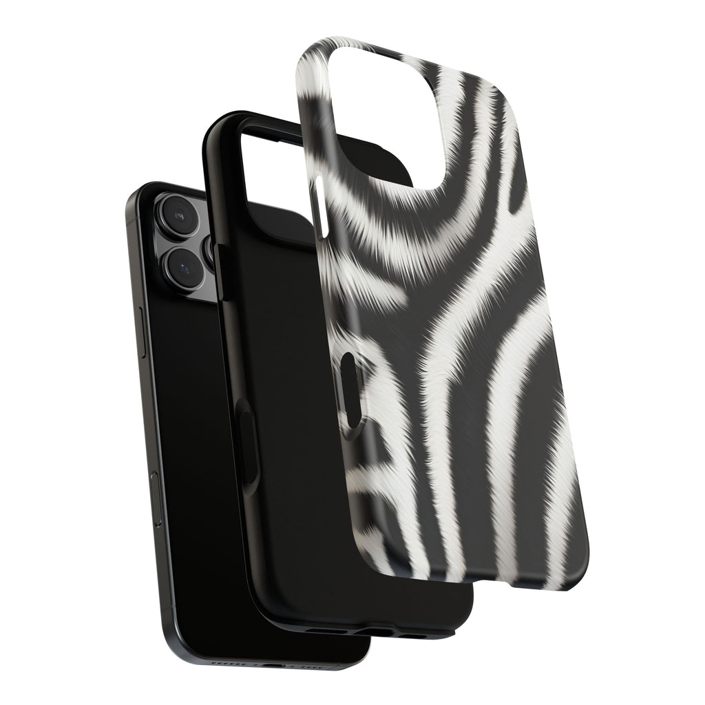 Zebra Print Tough Phone Case — Black & White Animal Pattern Protective Cover