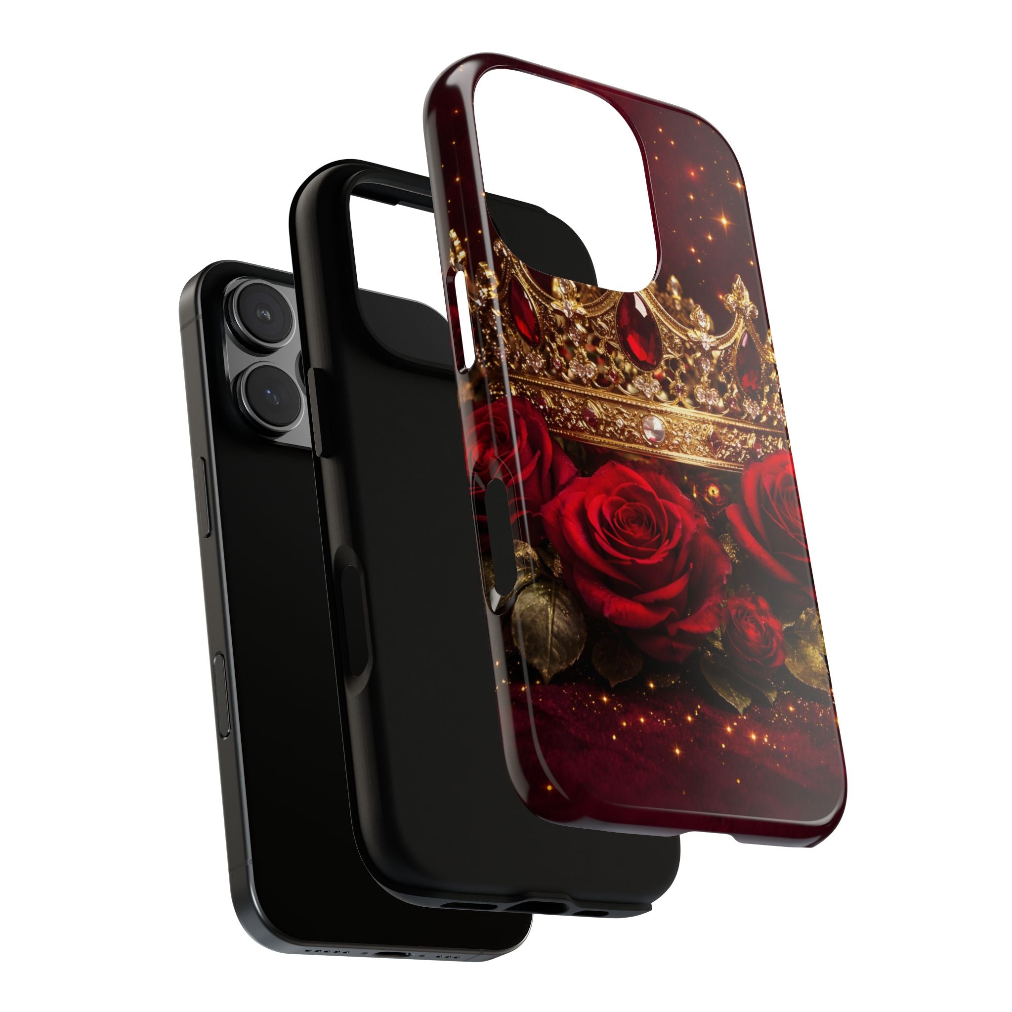 Royal Crown & Red Rose Luxury Phone Case – Gold Crown Burgundy Aesthetic iPhone Case, Regal Queen Floral Phone Cover