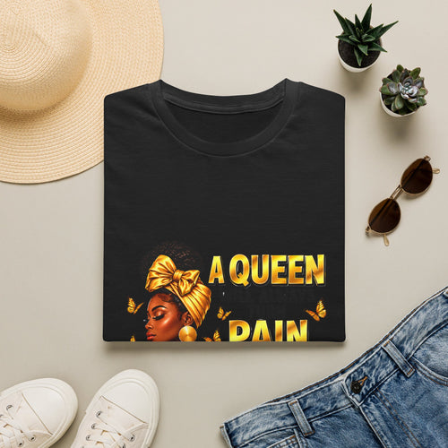 A Queen Turns Pain Into Power Shirt, Black Woman Empowerment T-Shirt, Gold Butterfly Queen Graphic Tee